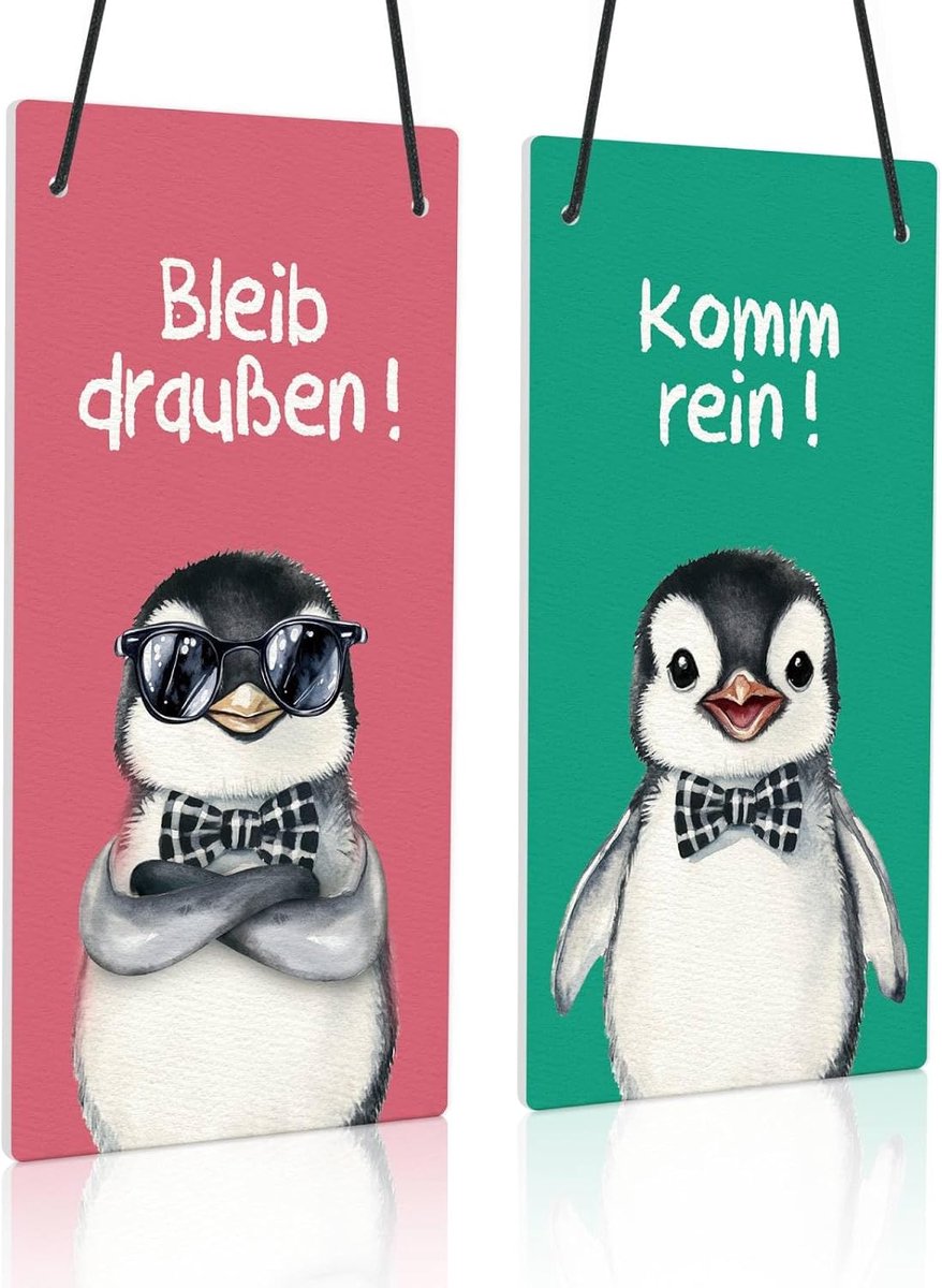Decor PVC deurbordje, kom binnen en buiten – dubbelzijdig pinguïnbord voor kinderkamer, school, kinderdagverblijf