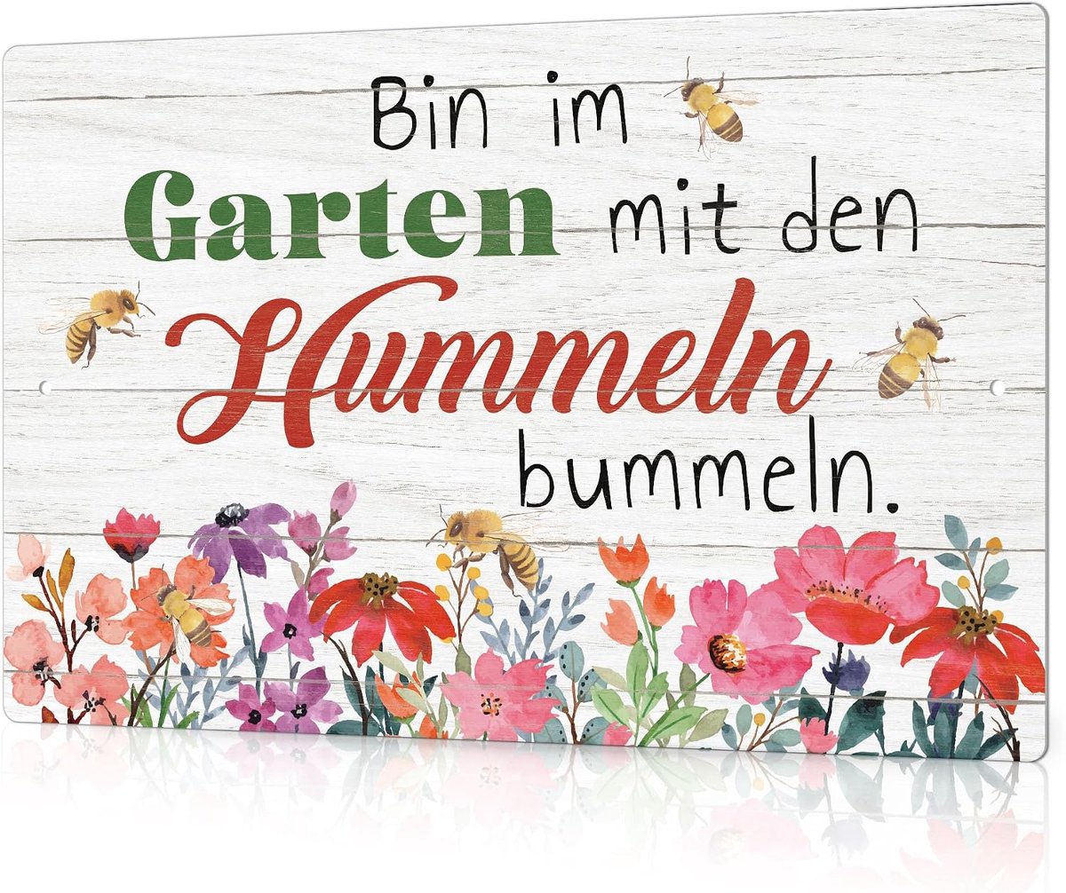 Decor 1 stuk metalen metalen tuinbord, bloemen- en bijenschilderwerk, vintage plakket, poster, muurkunst, decoratie voor binnenplaats, tuin, veranda, 20 x 20 cm