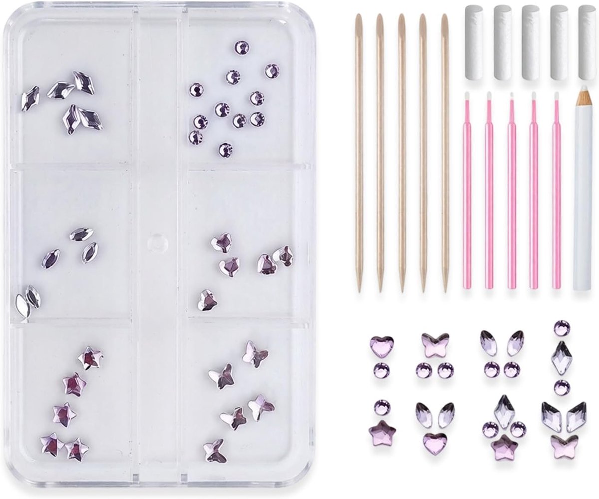 set 6 roosters tandstenen lichtpaars DIY Tooth Gem Kit glitterstenen voor tanden tanddiamanten set voor een stralende glimlach decoratie tandsieraden steentjes (zonder lijm)