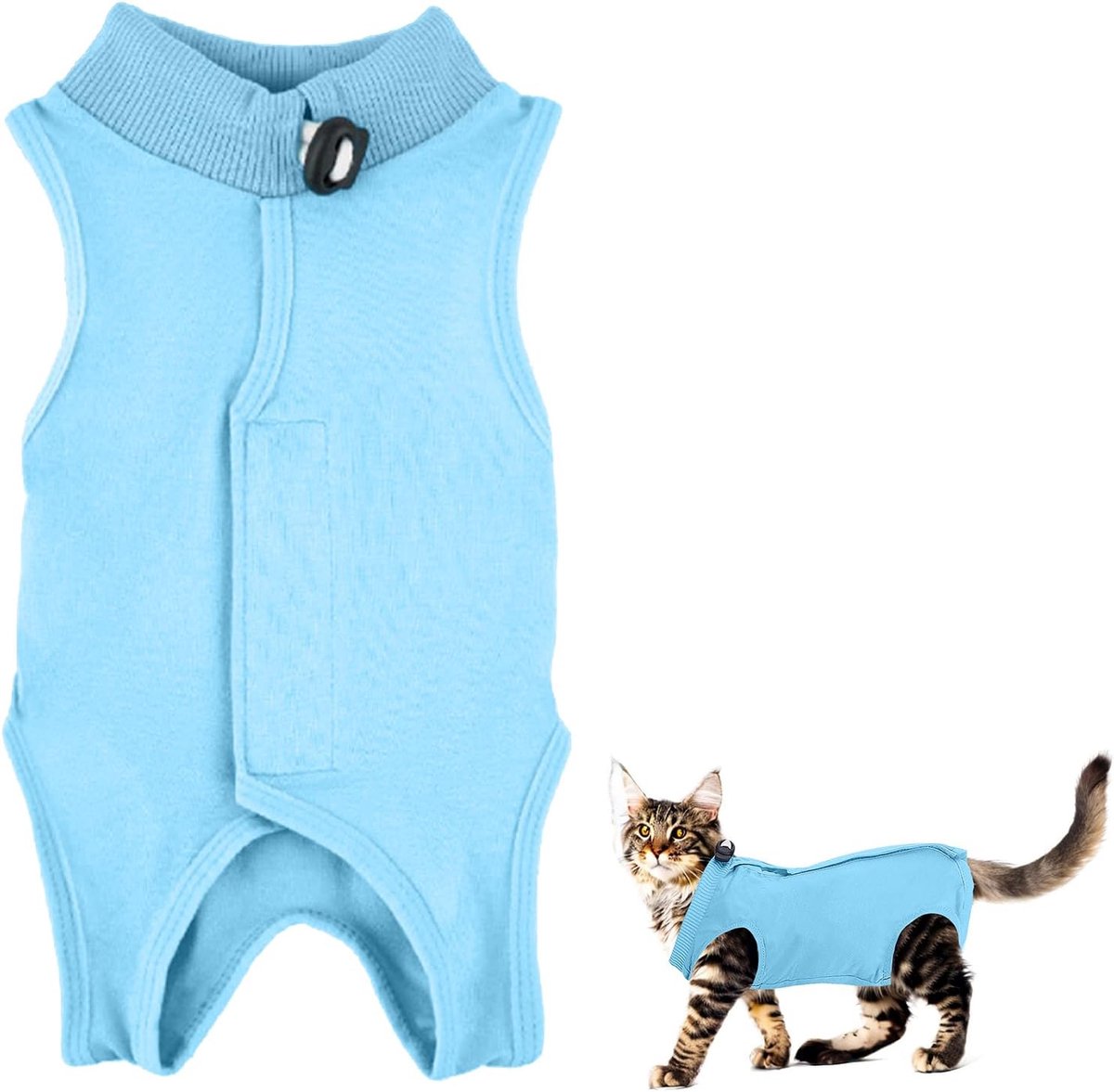 Herstelpak voor katten, ademende kattenromper, anti-lek lichaam voor huisdieren, E-kraag, alternatief chirurgisch pak voor buikwonden (blauw, M)