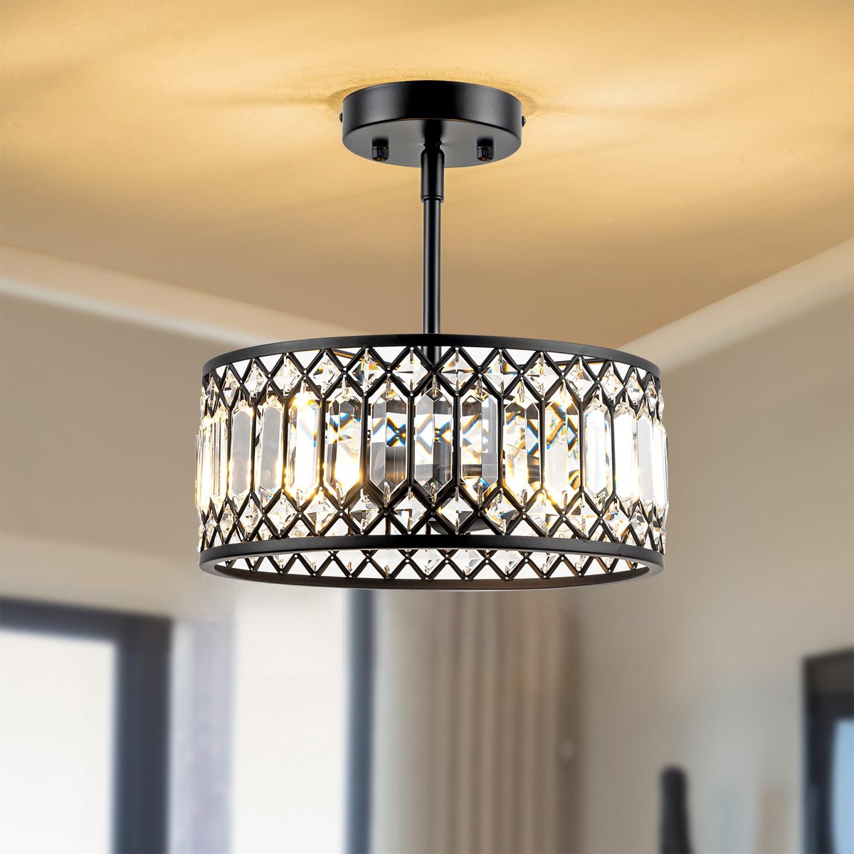 Lapamax Kristallen Plafondlamp - Moderne Plafonnière met Helder Glas - 3 E27 LED-lampen - Semi-inbouw - Voor Hal, Woonkamer, Slaapkamer en Eetkamer