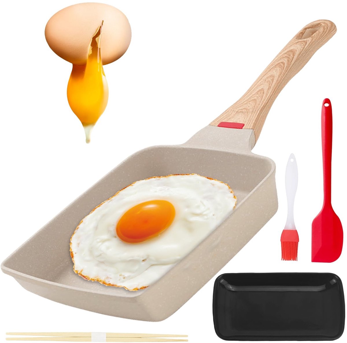 Omgoods - Tamagoyaki Pan: Rectangulaire Japanse Omelet Pan met Houten Handgreep