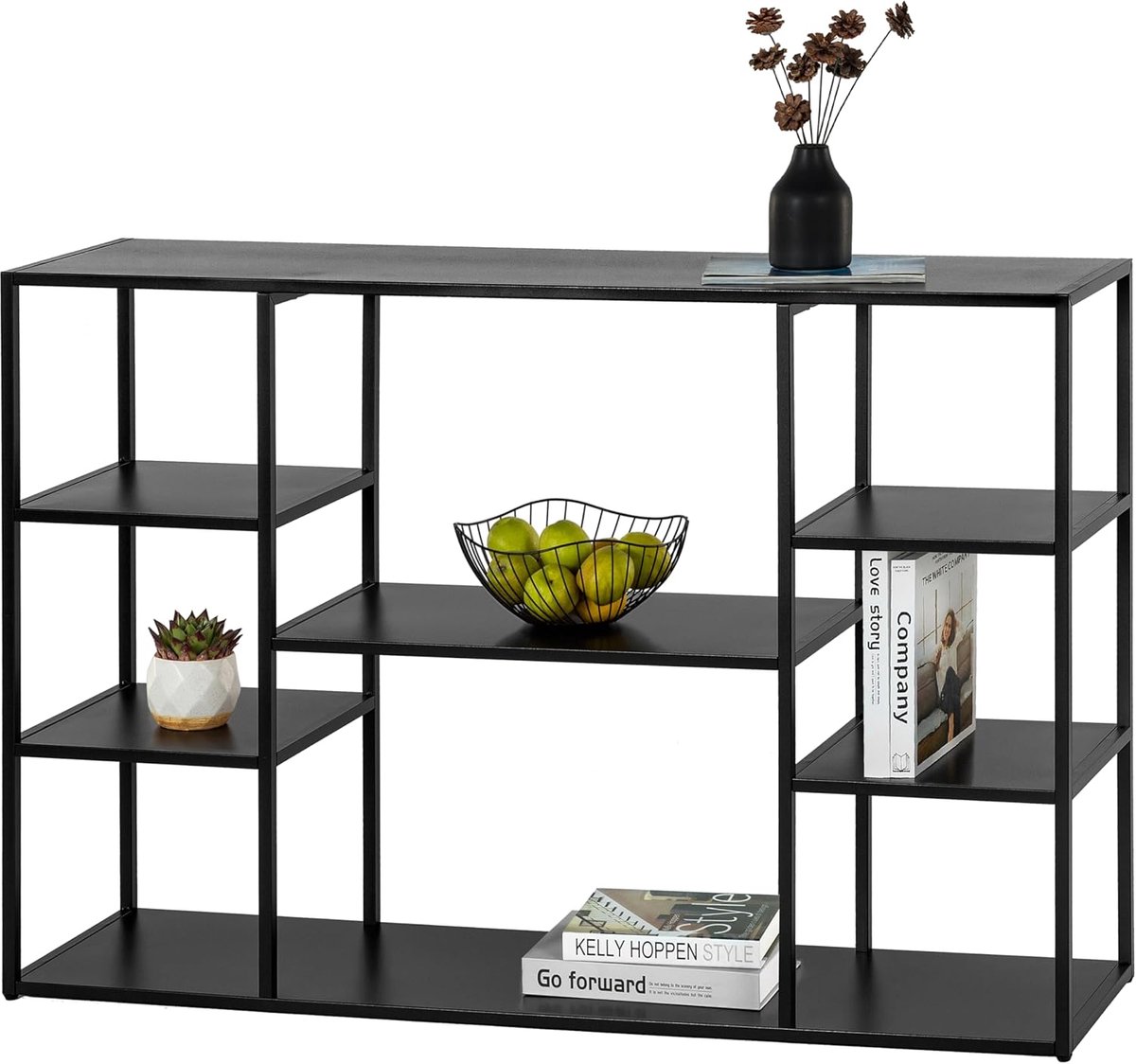 120 cm lange bankconsoletafel, smalle moderne entreetafel achter de bank met legplanken, 4-traps boekenkast voor woonkamer, slaapkamer, hal (zwart, 120 x 30 x 80 cm)