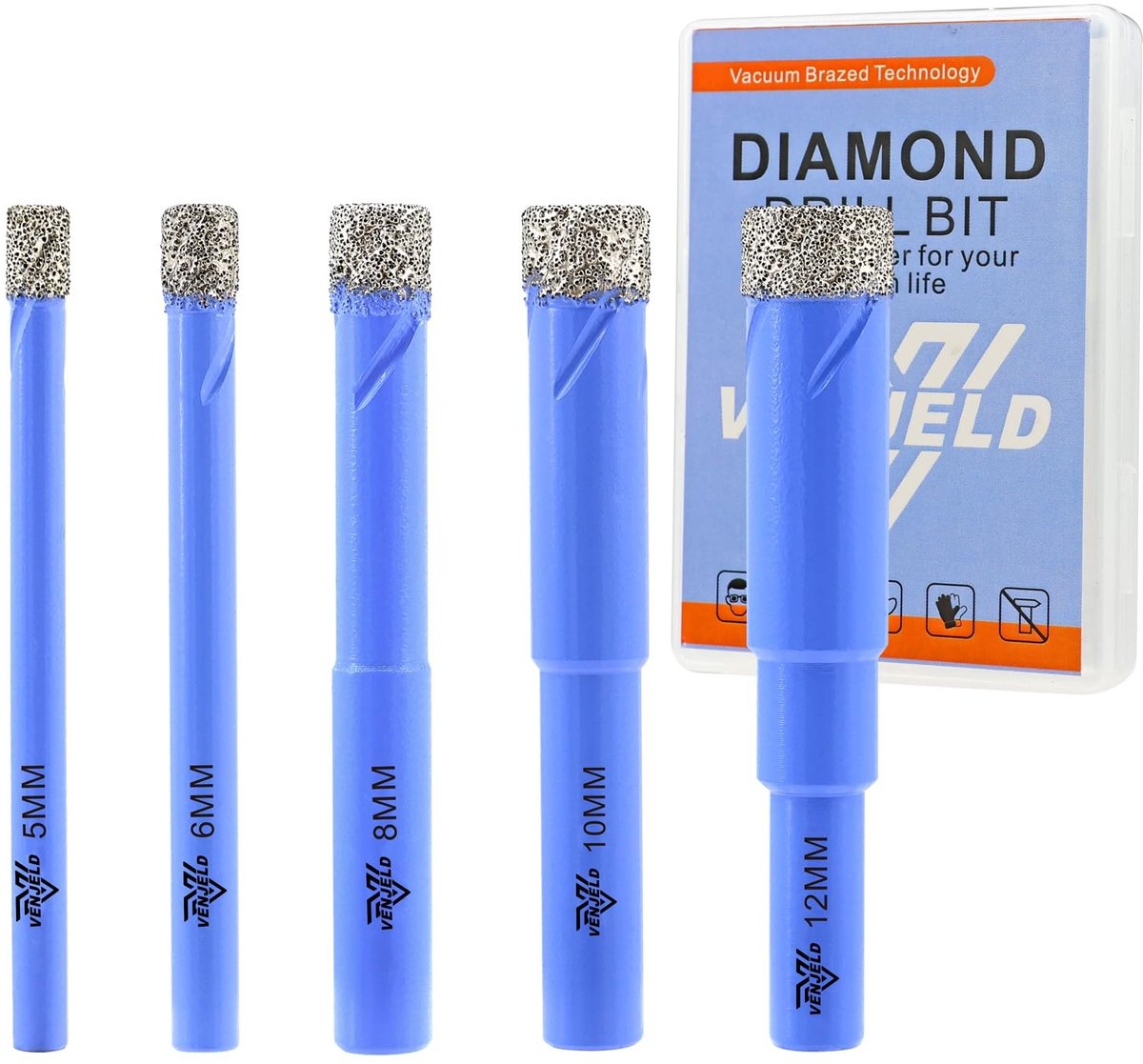 Omgoods - Dry Diamond Drill Bits Set met Opslag Case - 5 Stuks voor Ceramiek en Marmer