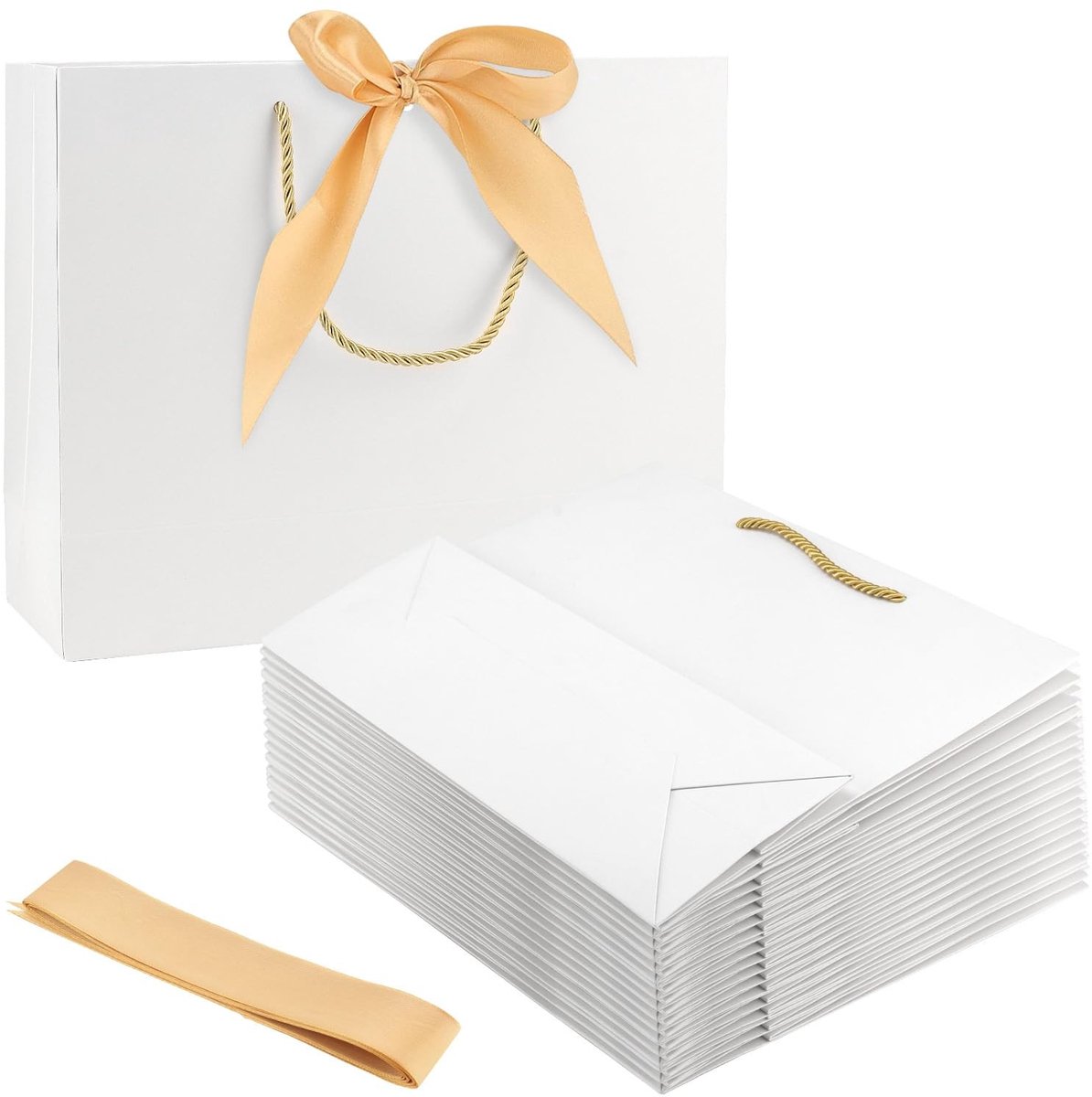 Omgoods - Set van 30 Witte Papieren Geschenkzakjes met Gouden Strik voor Verjaardagen en Bruiloften