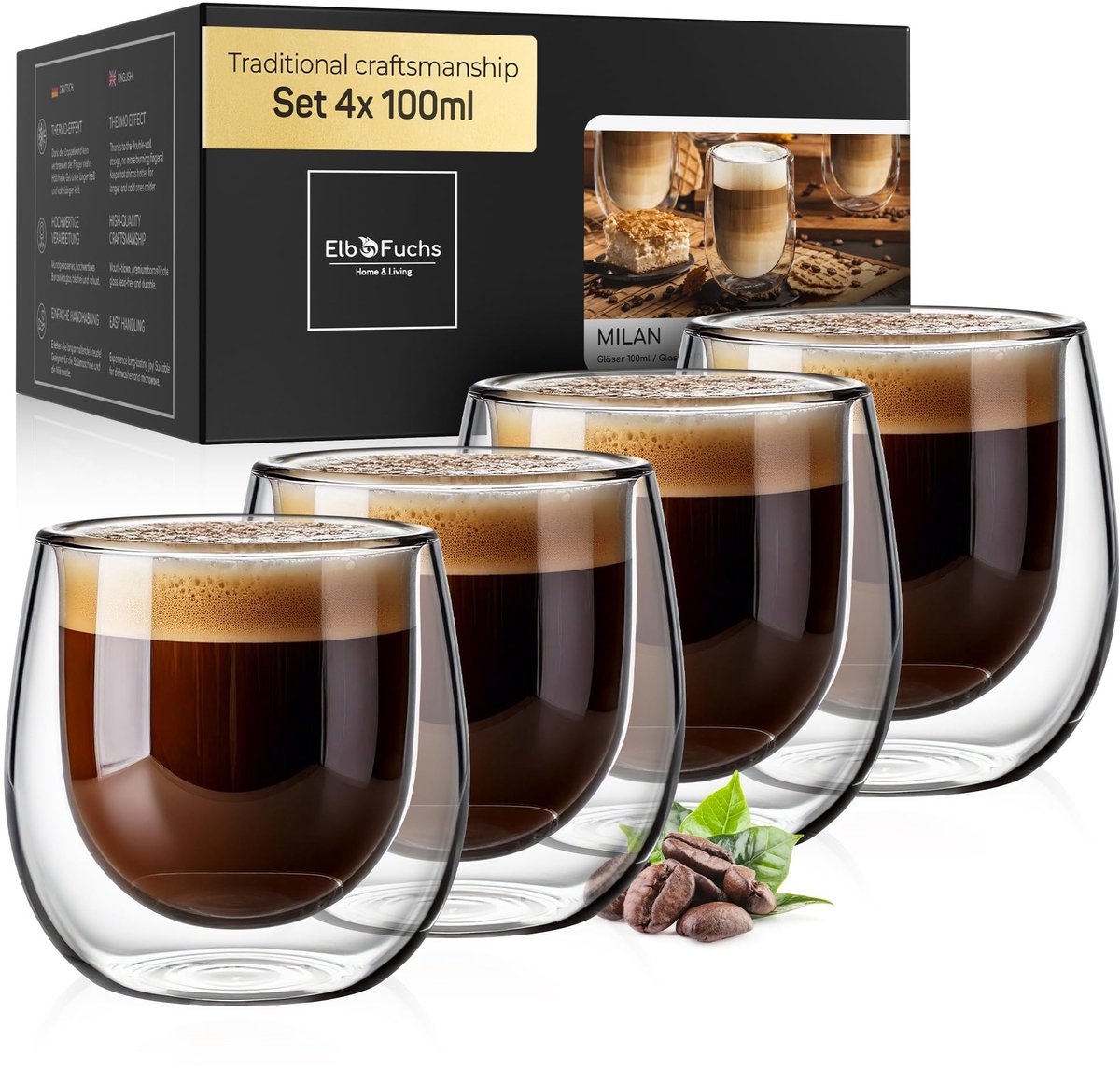 Omgoods - Espresso Kopjes Set (4x 100ml) Dubbelwandig Thermoglas - Vaatwasmachinebestendig