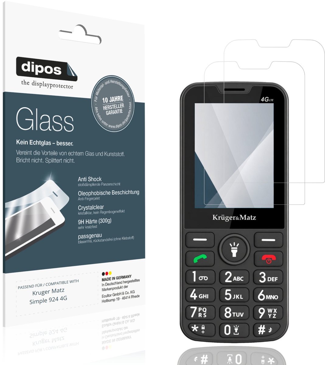 dipos – 2x Pantserfolie geschikt voor Kruger Matz Simple 924 4G | 9H Screenprotector