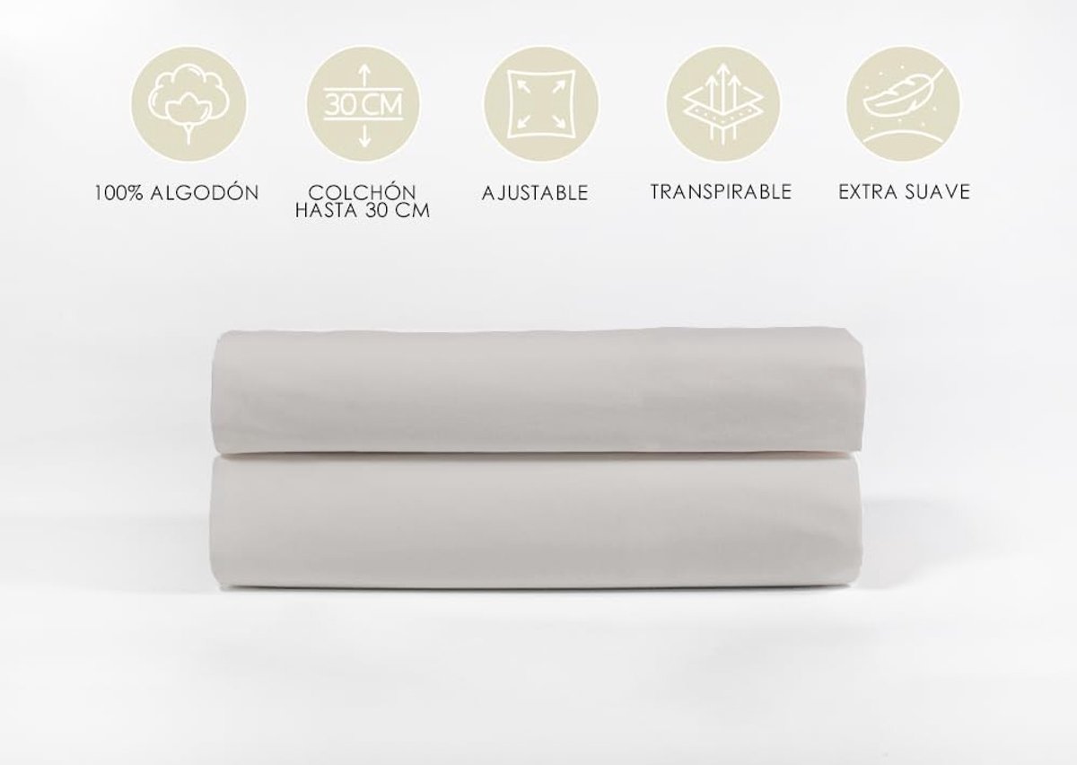 Omgoods - Fitted Sheet 160x200x30 cm - 100% Katoen, Ademend Lichtgrijs