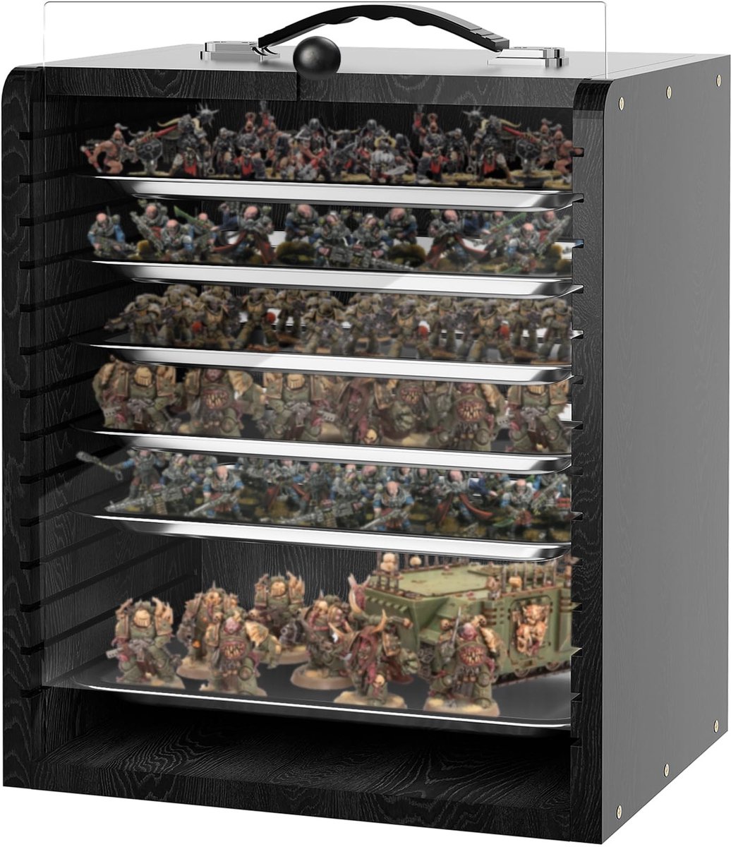 Omgoods - Miniatuur Vitrine voor Verzamelfiguren met 6 Compartimenten - Houten Draagkoffer Zwart