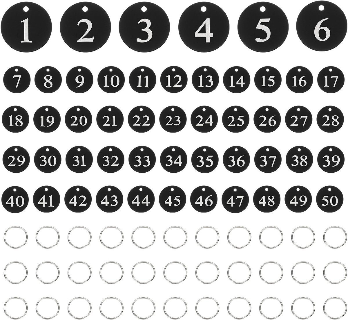 Omgoods - 50 stuks Nummerlabels 1-50 - Aluminium Genummerde Sleutelhangers voor Organisatie