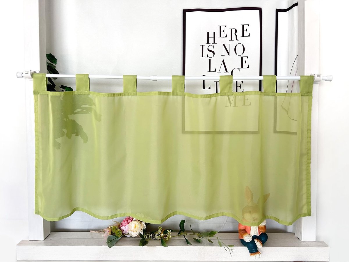 Omgoods - Voile Kort Gordijn met Lussen - Transparant Keukengordijn 60 x 145 cm Groen
