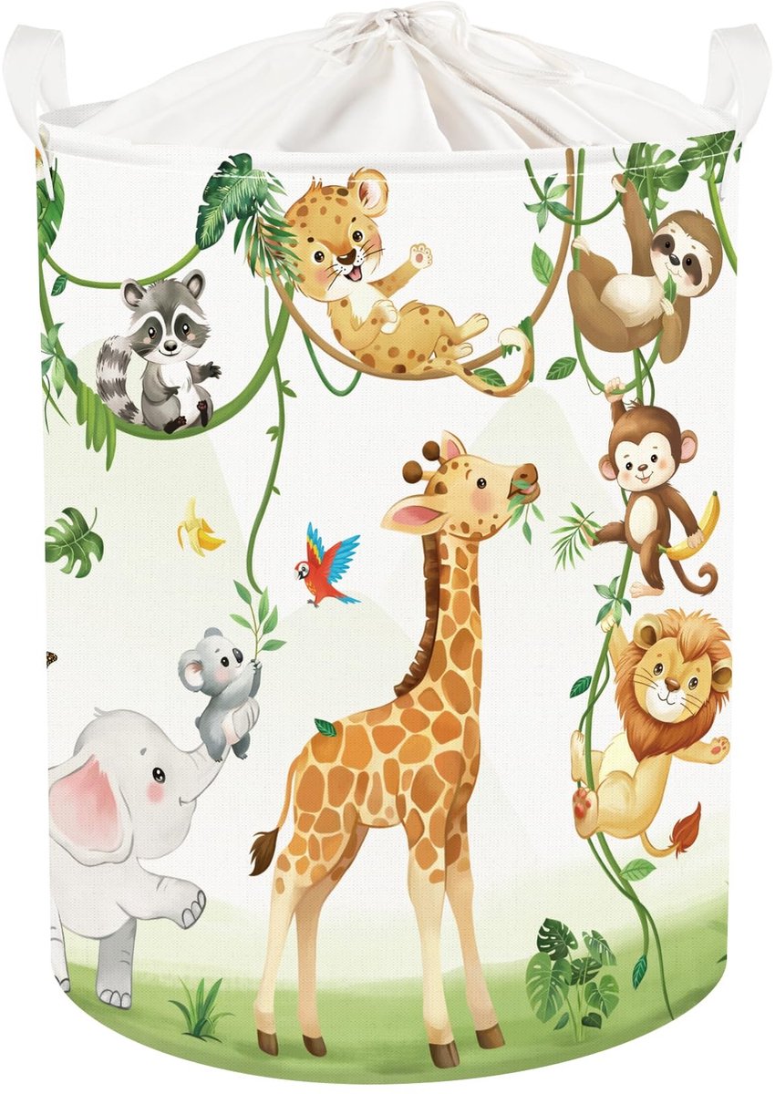 Omgoods - Vouwbare Kinderwasmand - Giraffe en Olifant Design, 63L