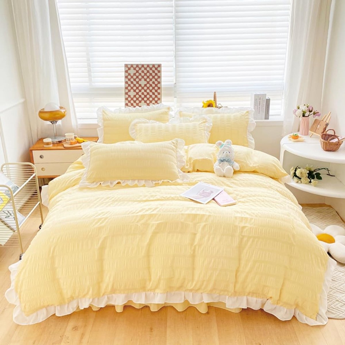 Omgoods - Romantisch Seersucker Dekbedovertrekset met Ruffles, Kingsize