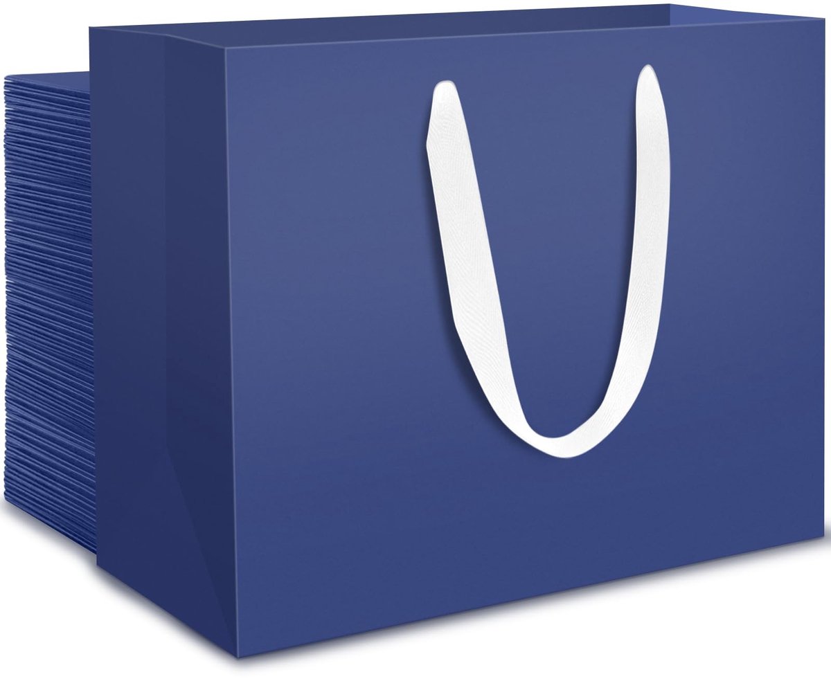Omgoods - Navy Blue Papieren Cadeautassen - 50 Stuks - 230GSM - Medium - 27x21x8cm