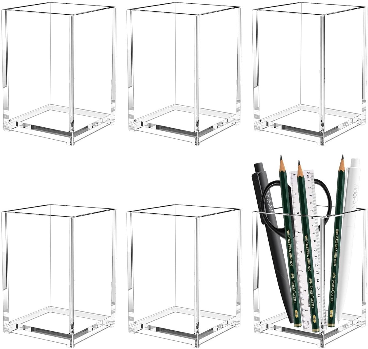 Omgoods - Transparante Acrylaat Pennenhouders - Set van 6, Organiser voor Thuis en Kantoor