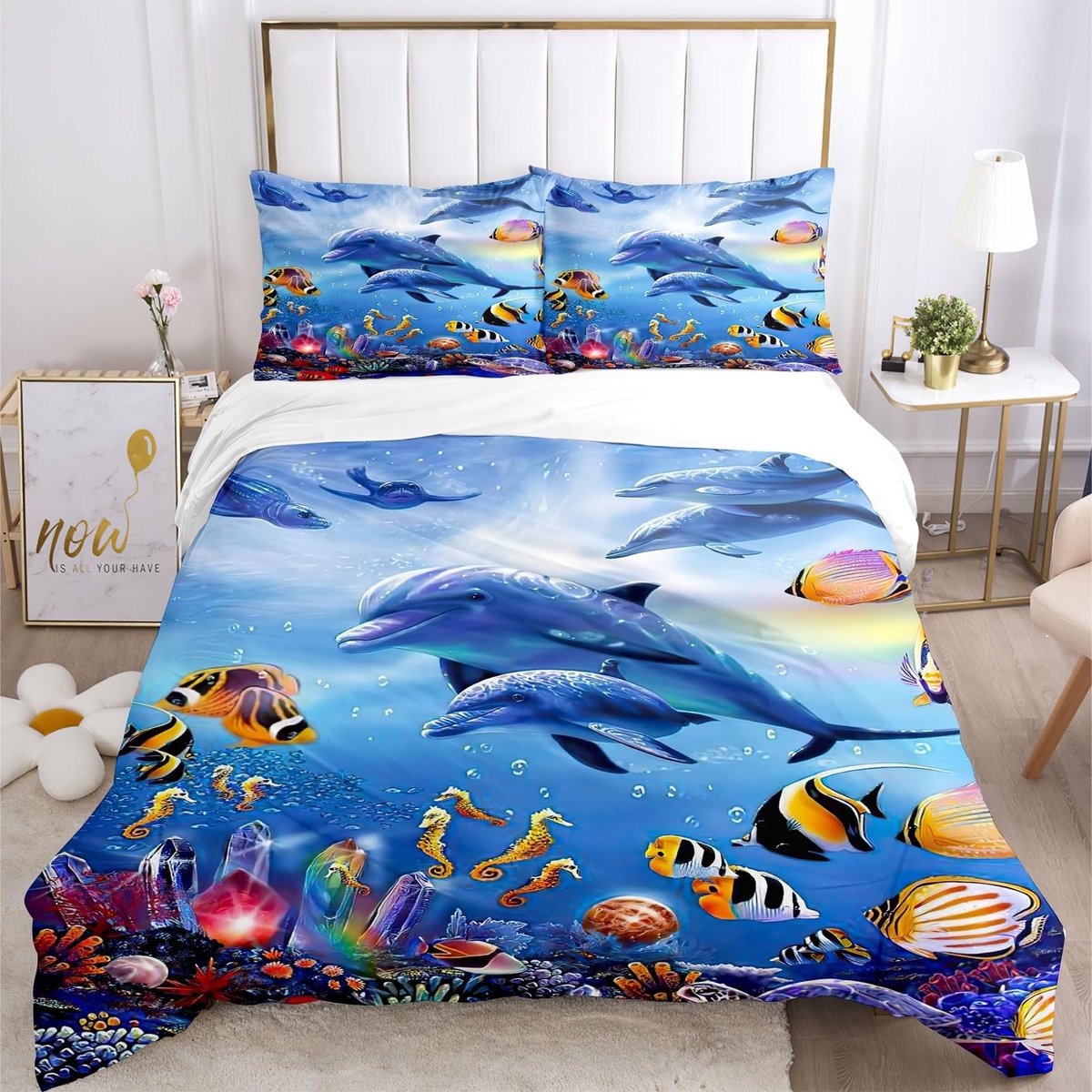 Omgoods - 3D Duvet Cover Set Onderwaterwereld 135 x 200 cm met 2 Kussenslopen