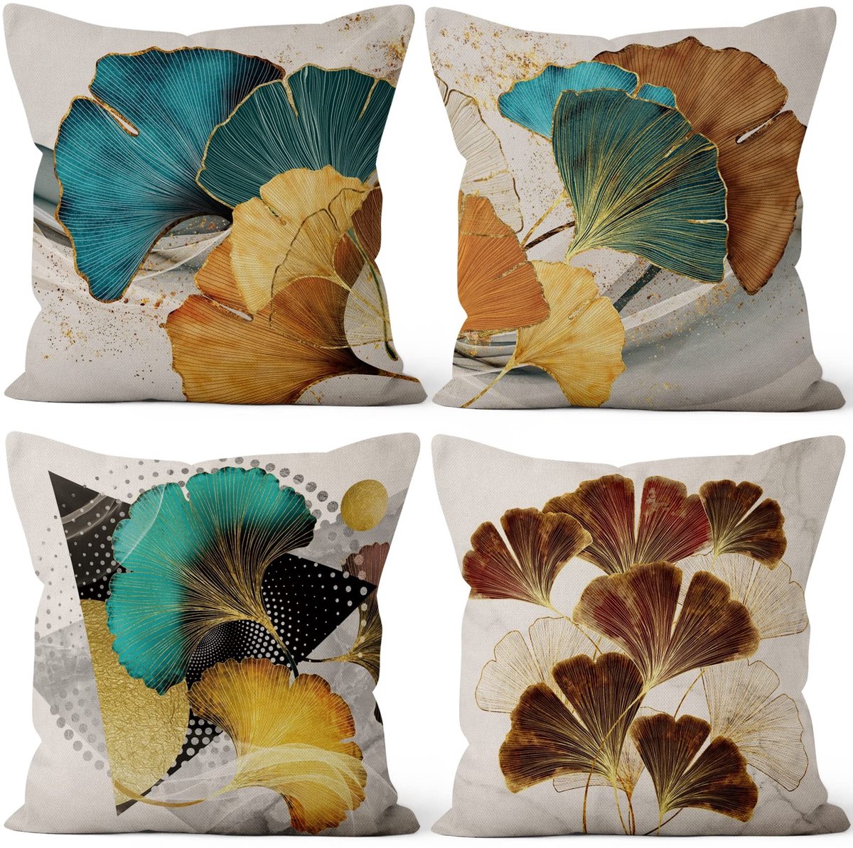 Omgoods - Set van 4 Kussenslopen Bladeren - Decoratieve Kussenhoezen 56x56 cm