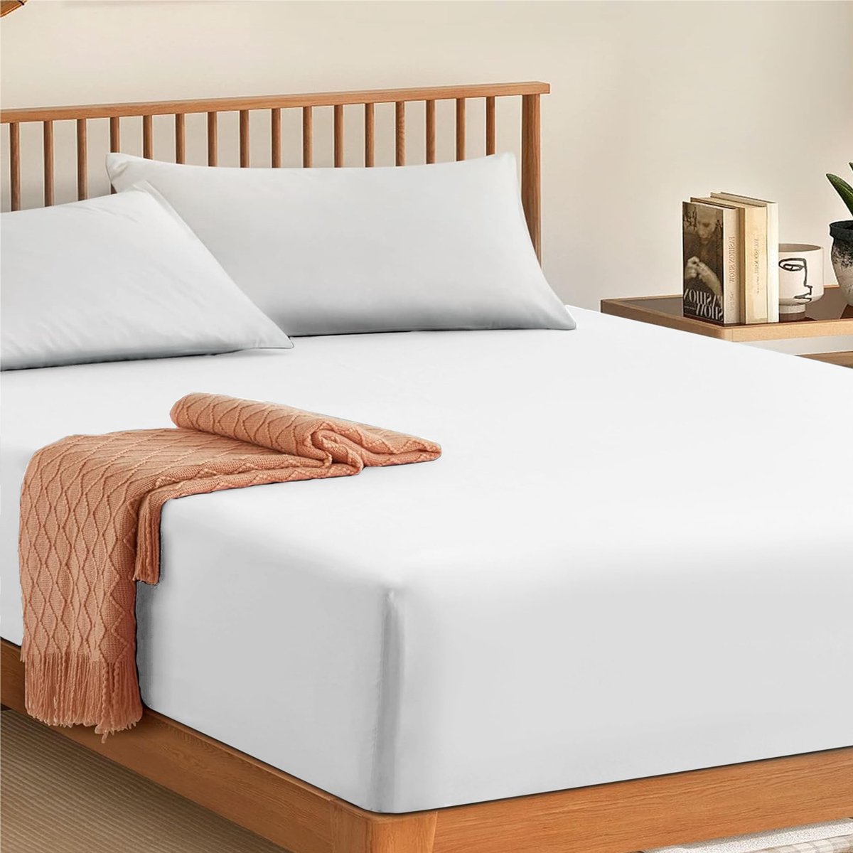 Omgoods - Fitted Sheet King Size - 100% Egyptisch Katoen 300TC, Wit