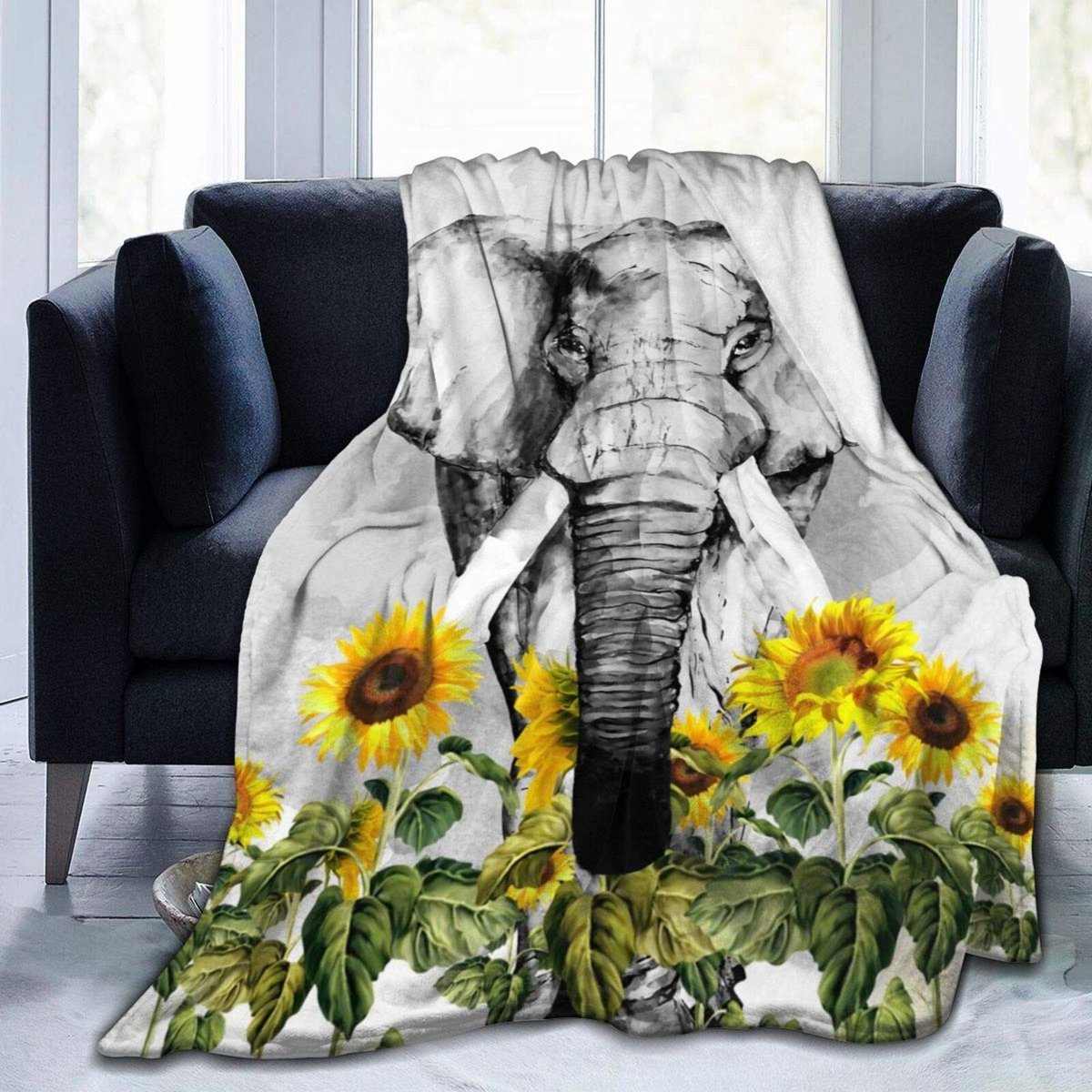 Omgoods - Olifant en Zonnebloem Deken - Anti-Pilling, 50x40 Inch