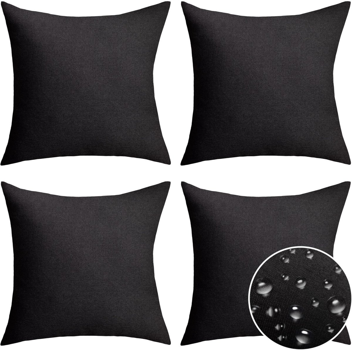 Omgoods - Set van 4 Buiten Kussenhoezen 45x45 cm Zwart Waterdicht