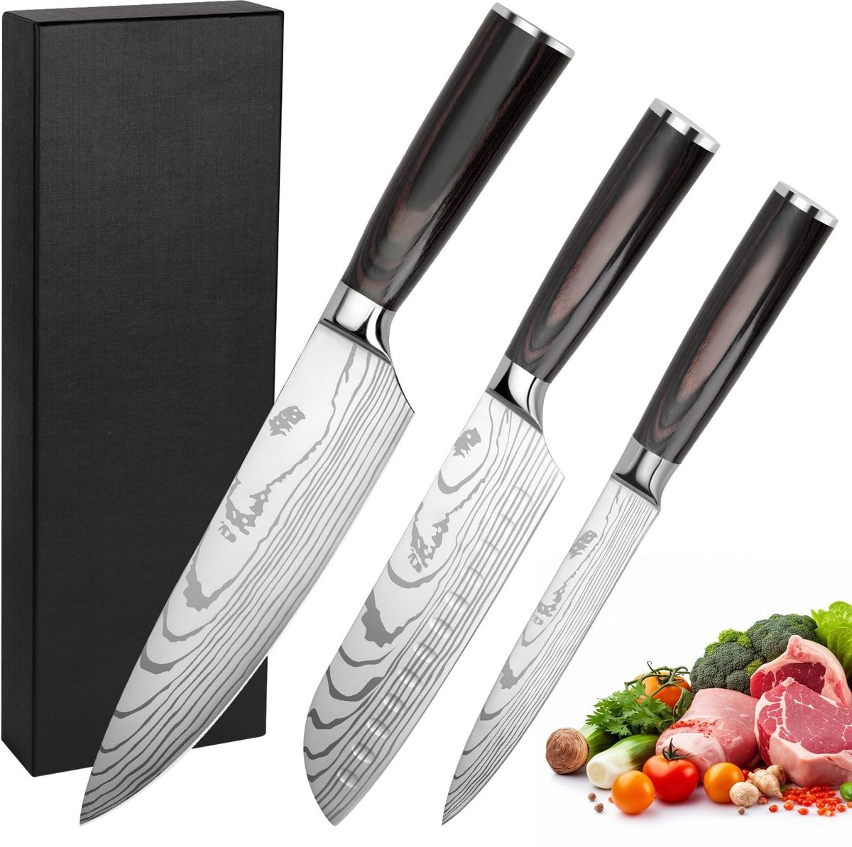 Omgoods - 3-Delige Keukenmes Set met Ergonomisch Handvat