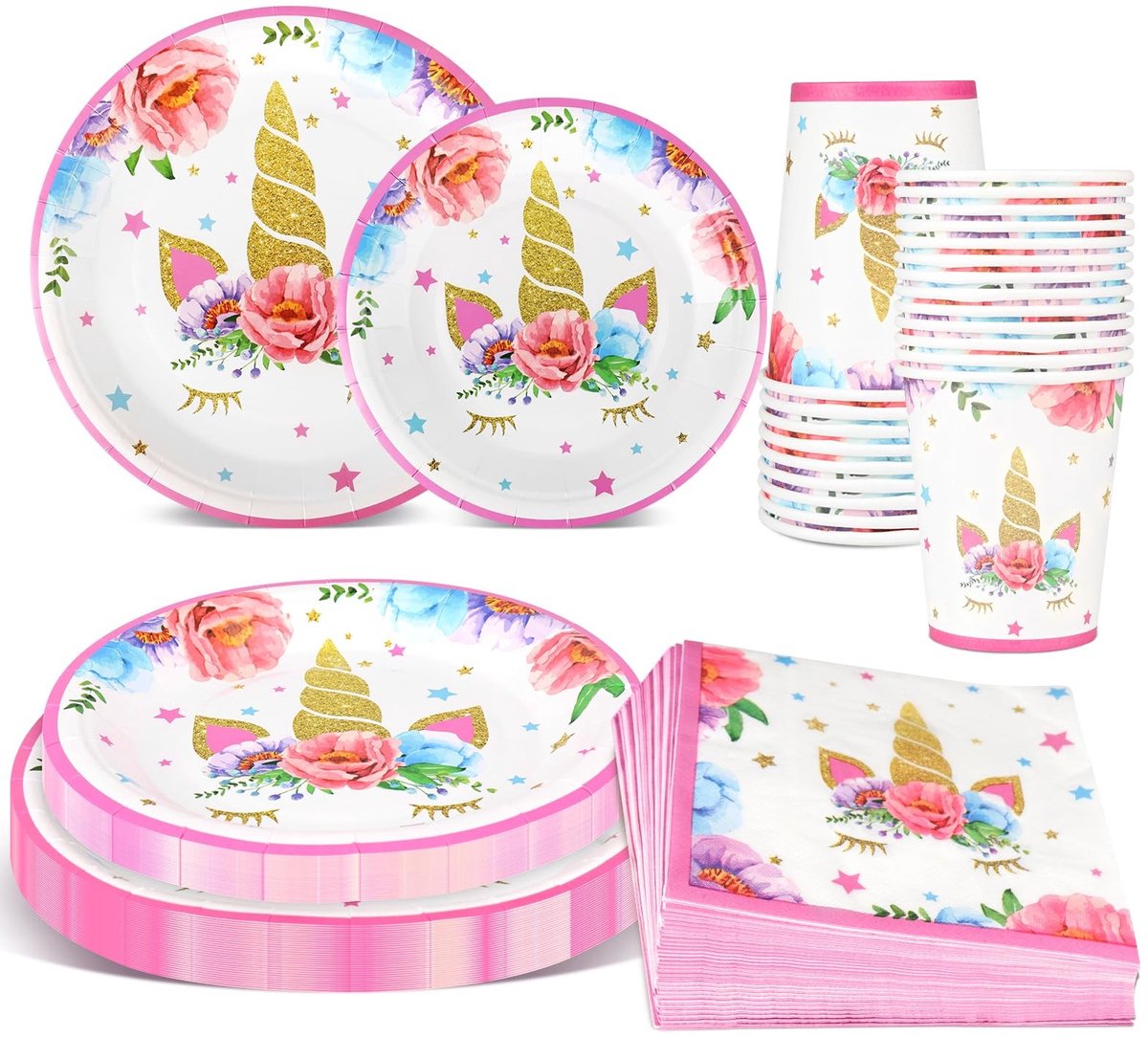 Omgoods - Set van 120 Unicorn Party Servies voor 30 Gasten