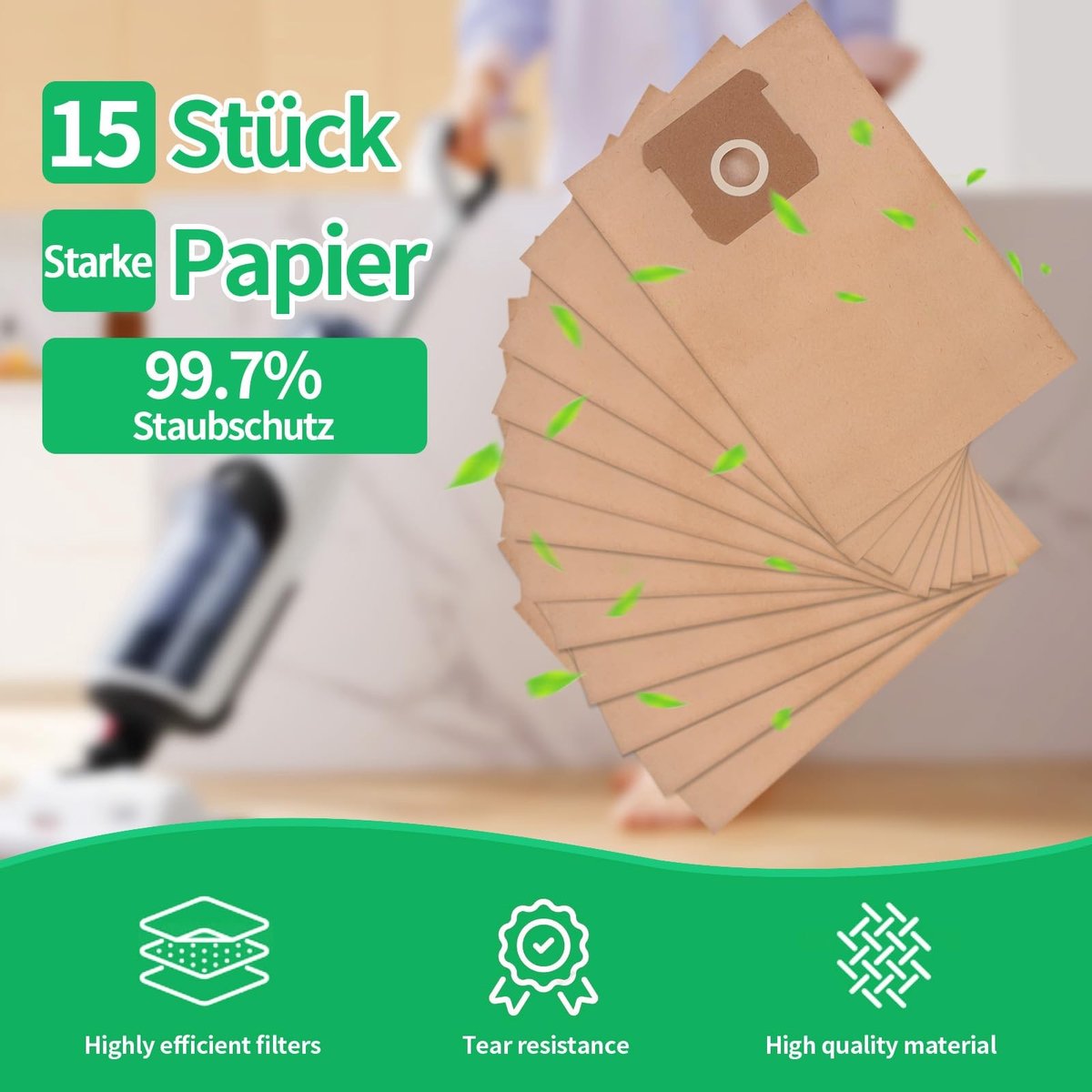 Omgoods - 15 Stuk Vervangende Stofzuigerzakken voor TE-VC 18/10 Li - Papier