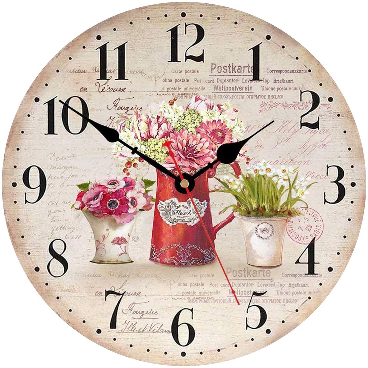 Omgoods - 34 cm Kleurrijke Bloemen Wandklok - Rustieke Decoratieve Klok voor Thuis