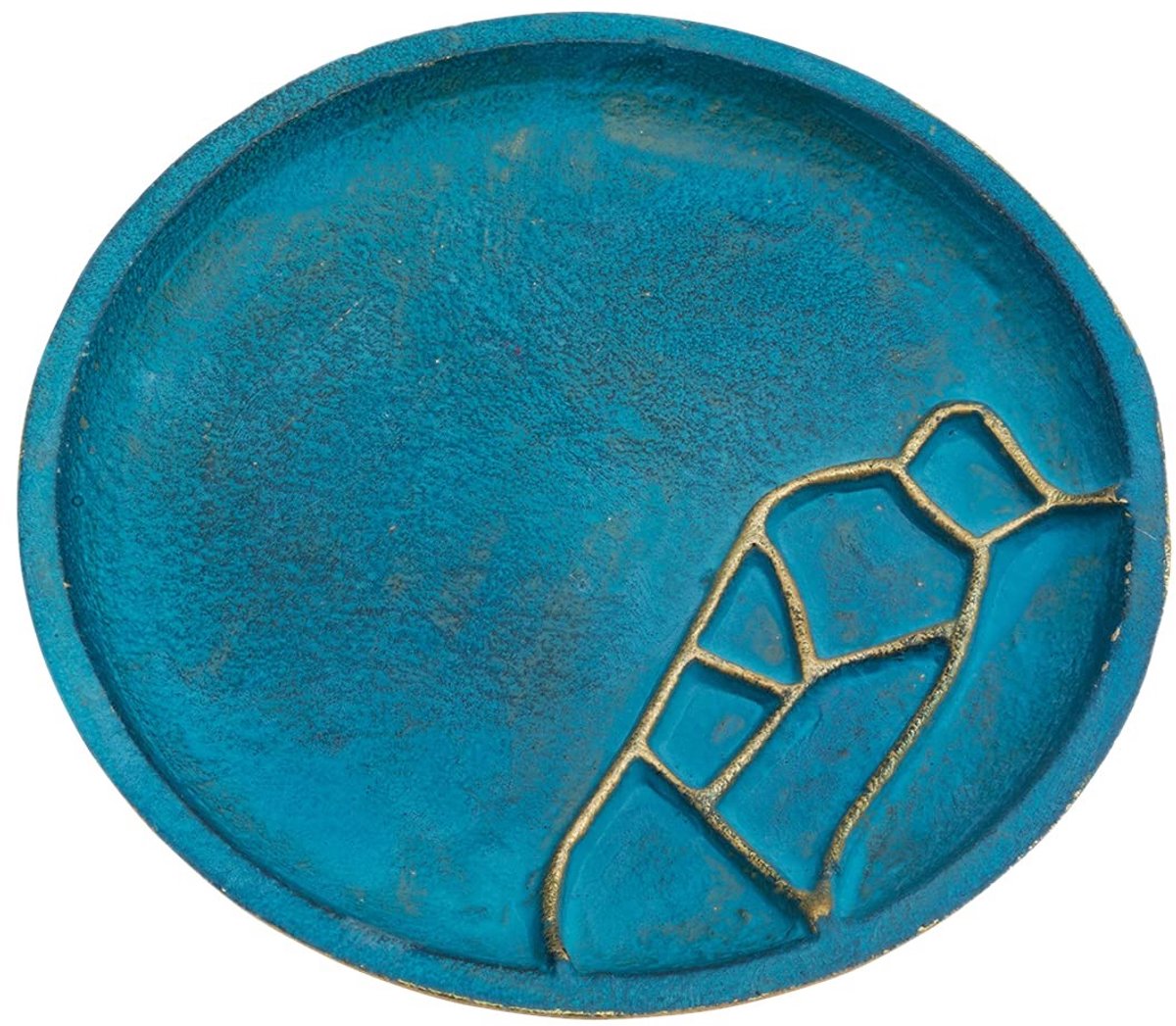 Omgoods - Kaarsenplateau Aluminium Turquoise/Goud Ø 14 cm - Decoratief Kaarsaccessoire