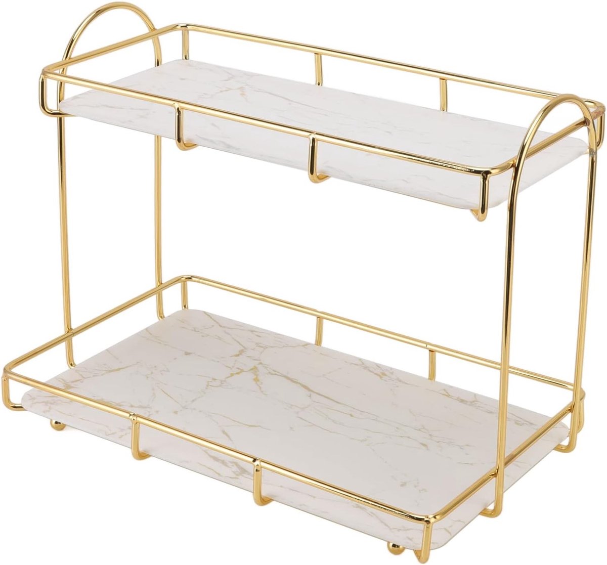 Omgoods- Opbergrek 2 Niveaus - Badkamer Organizer - Cosmetica Plank - Stevig en Duurzaam - Multifunctioneel - Gouden/Witte Structuur - Opbergplank