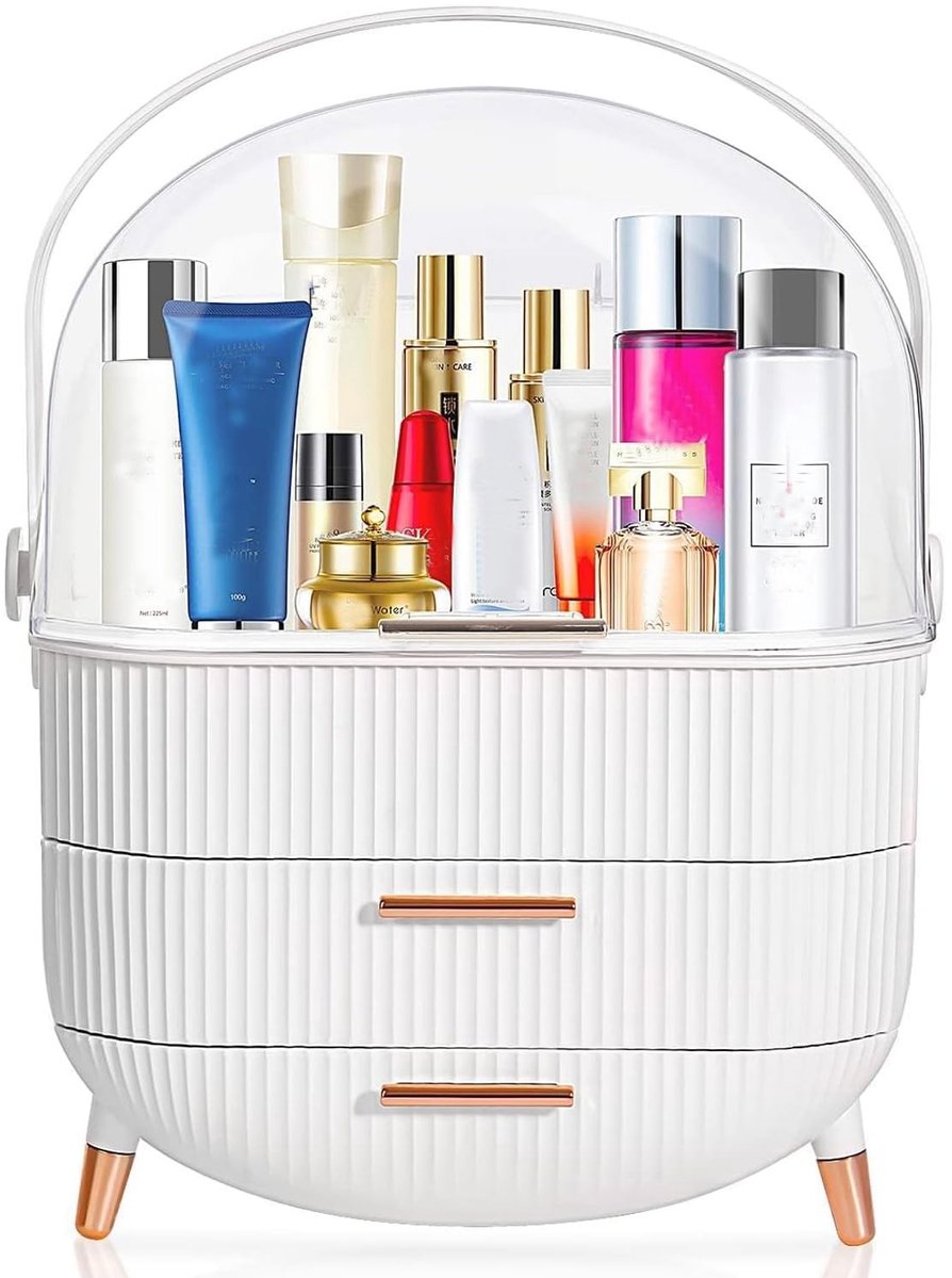Omgoods - Make-up Opbergdoos met Dekkend Deksel - Wit en Goud