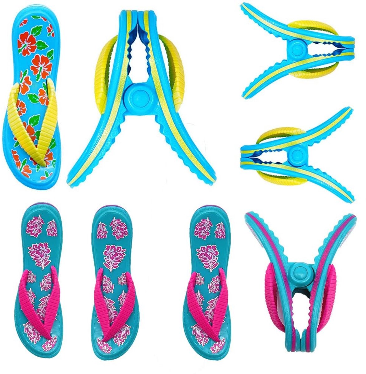 Omgoods- Strandhanddoekharingen 8 stuks - Antislip clips - Reisclips voor ligstoel - Zonnebed/zwembad - Sterk PP-plastic - Kleurige ontwerpen - Handdoekclips