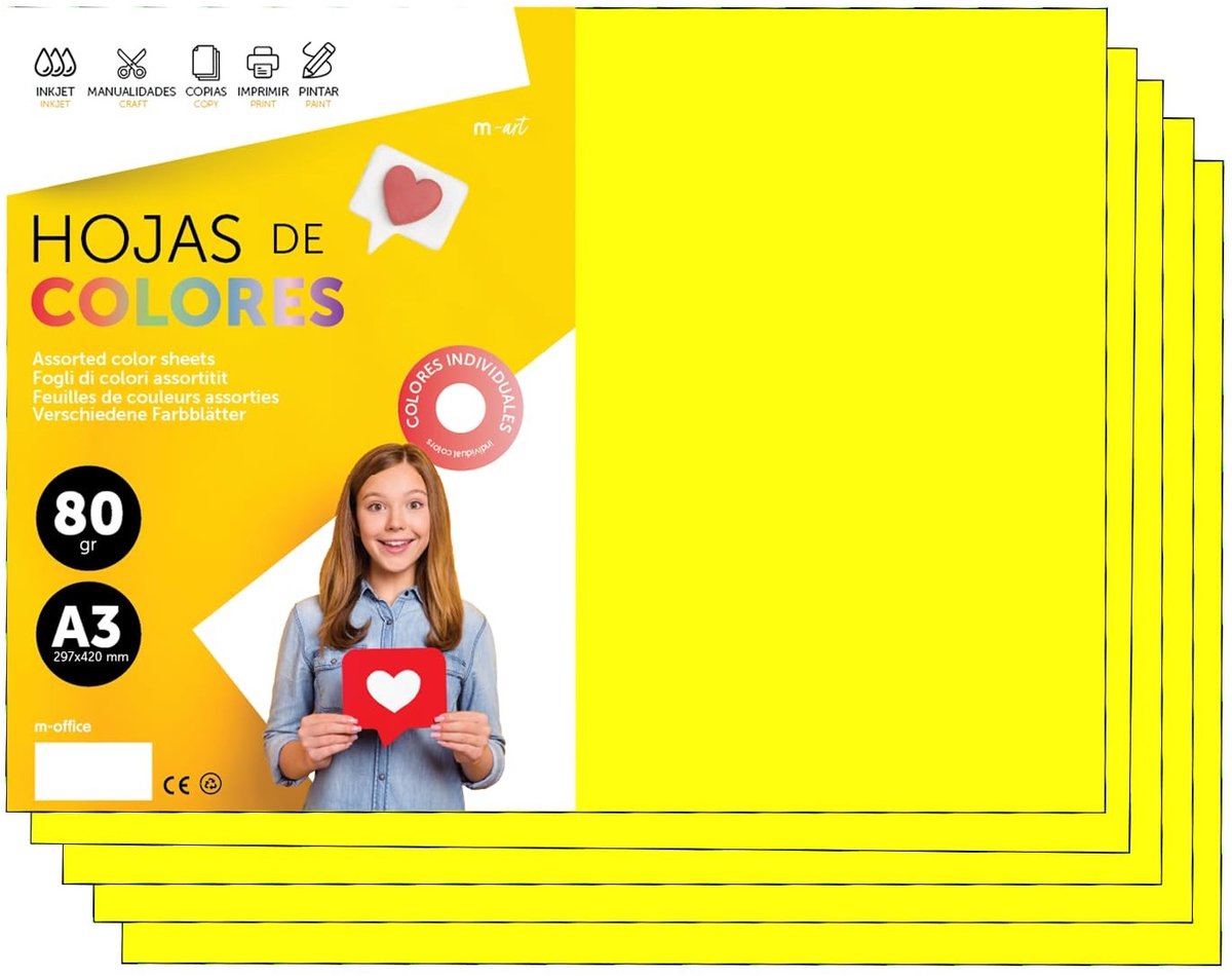 Omgoods - A3 Kleurenfolie 80g voor Printers en Creatieve Projecten - Neon Geel