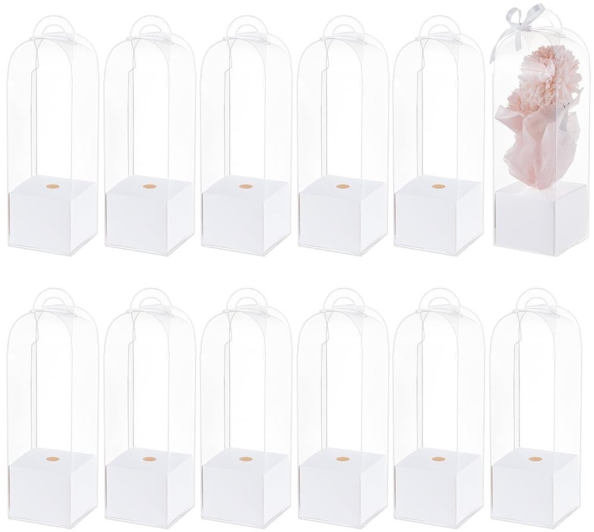 Omgoods- Bloemdoos 12 Stuks - Witte Bloemverpakking - Geschenken - Bruiloft - Verjaardag - Floral Arrangement - Afmeting 8x8x28cm
