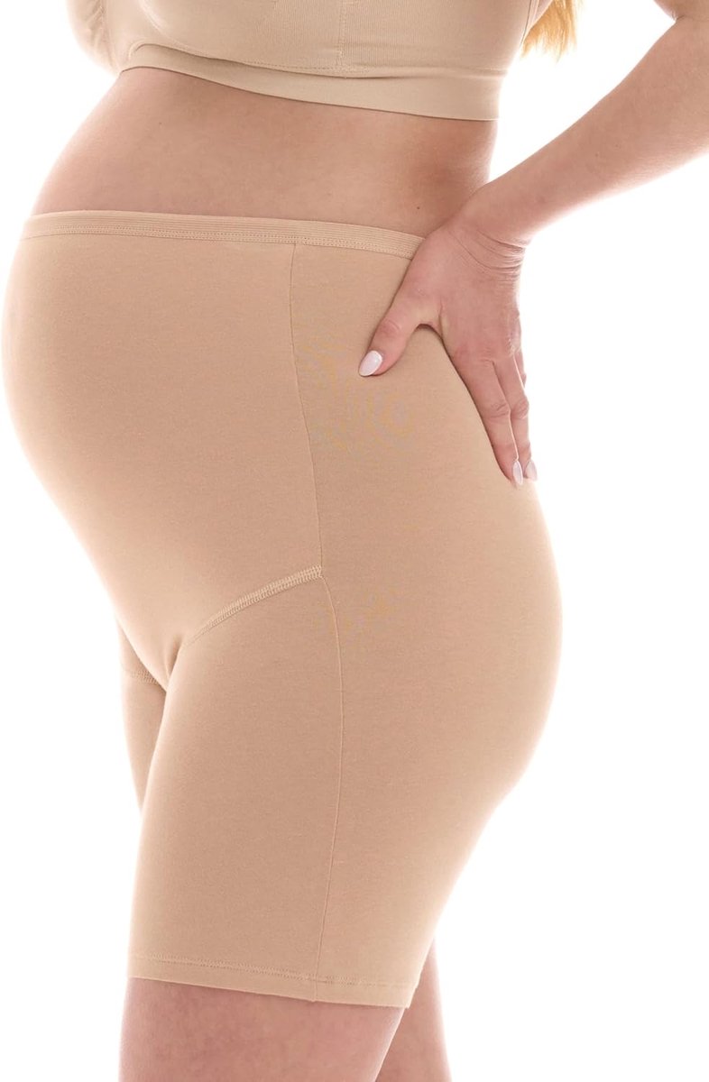 Zwangerschapsslip met lange pijpen - Voor Zwangerschap en na de Bevalling - hoogwaardige katoenmix - beige-huidkleuren-zwart - set van 1 & 2-5000