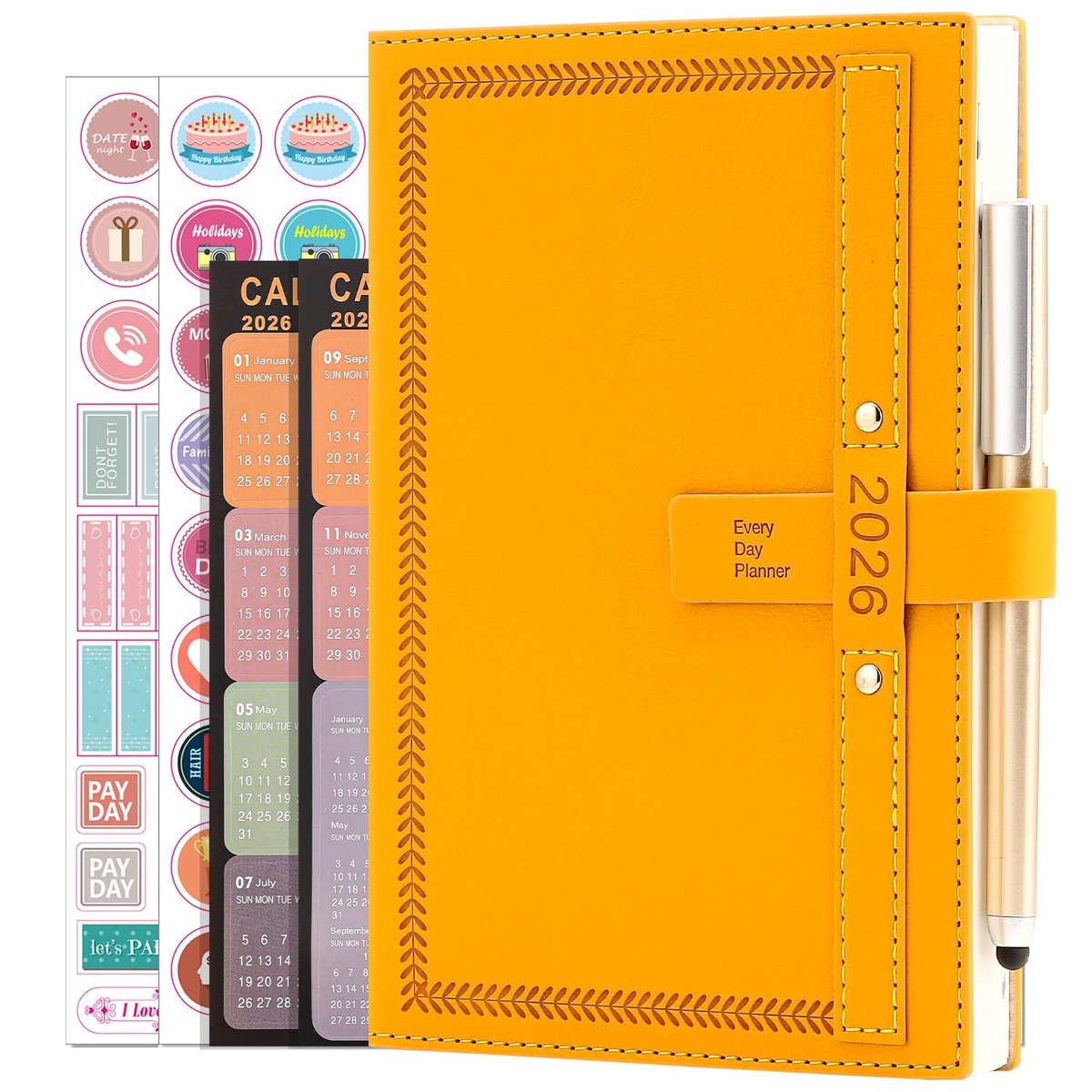 Omgoods- Dagboek A5 2026 - Dagelijkse/maandelijkse Planner - Volledige Jaarplanner - Kalender - Penhouder - Maandtabs - Binnenzak