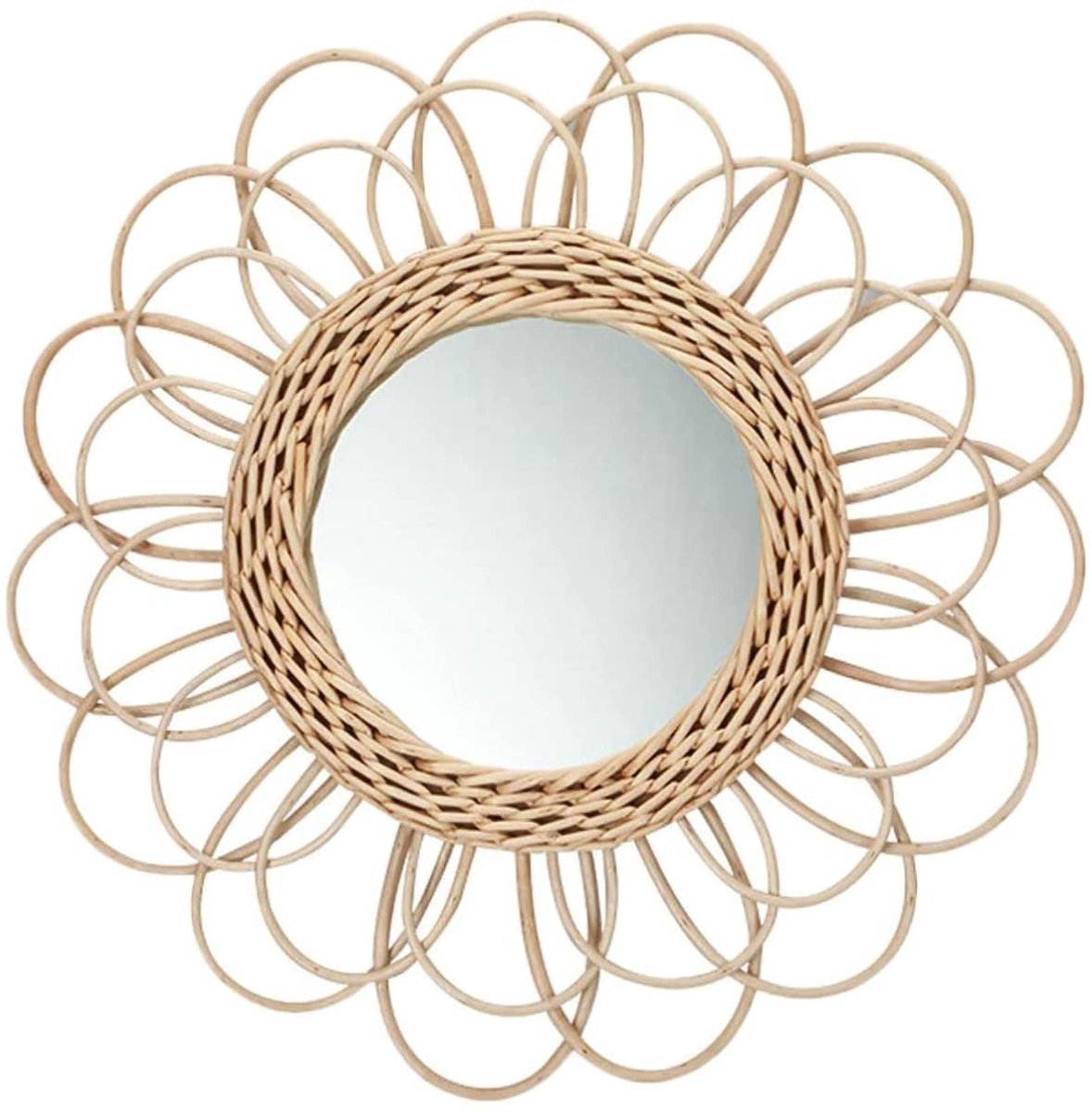 Omgoods - Ronde Zonnebloem Riet Wandspiegel - Bohemian Decoratie voor Thuis