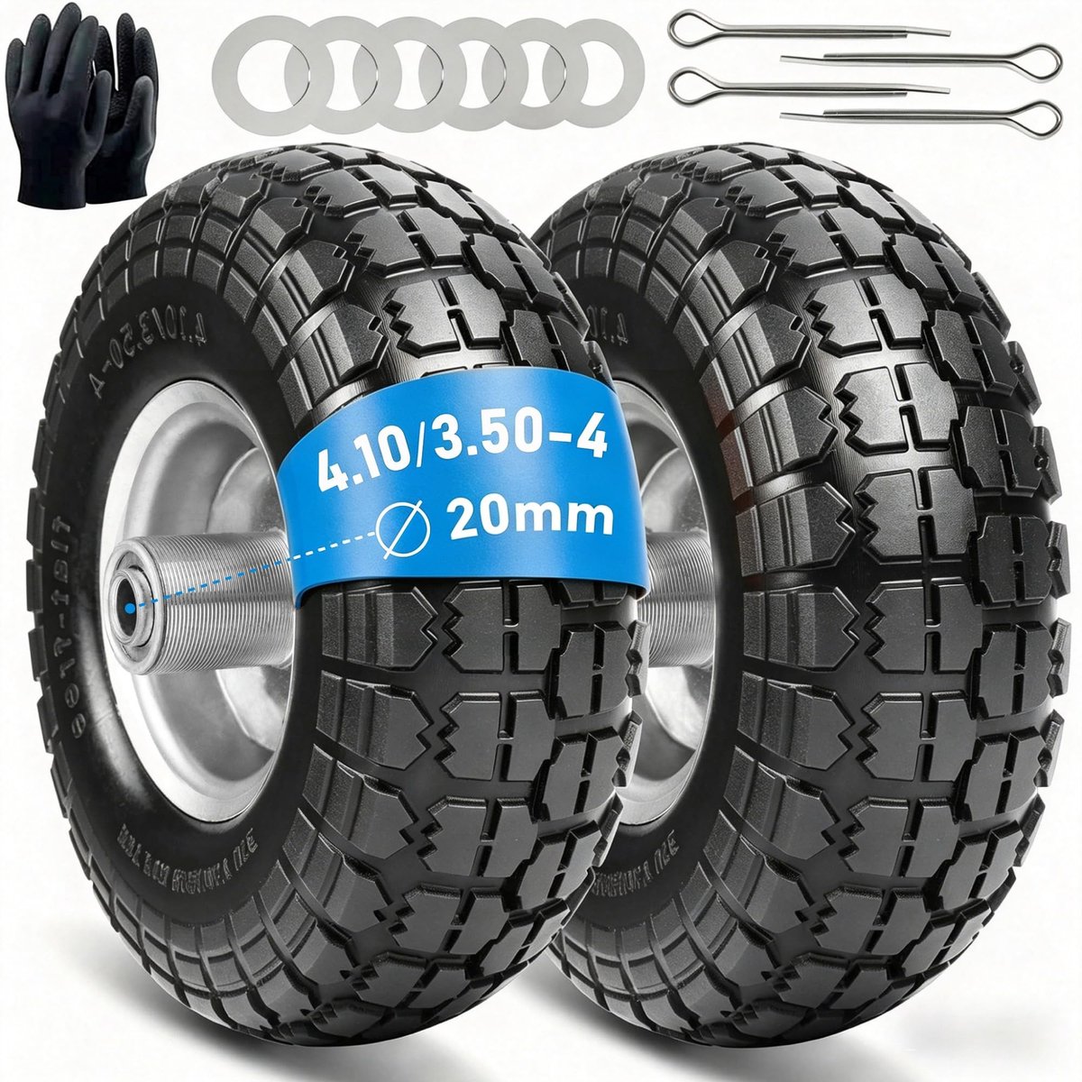 Omgoods- Steekwagenwiel Massief Rubber - Steekwagenwielen - Bolderkar Reservewielen - Wielas 20 mm - 2 Stuks - Onderhoudsvrij - Bolderkarwielen