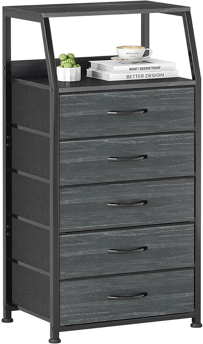 Omgoods - Opbergkast met 5 Stoffen Lades - Houten Dressoir voor Woonkamer en Slaapkamer