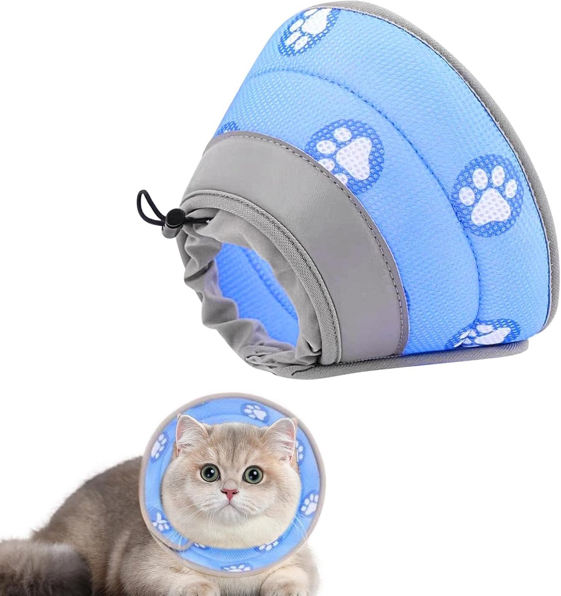 Halskraag voor Katten, Zacht, Verstelbaar, Vouwbaar, Beschermt Wonden, Blauw, Polyester, S