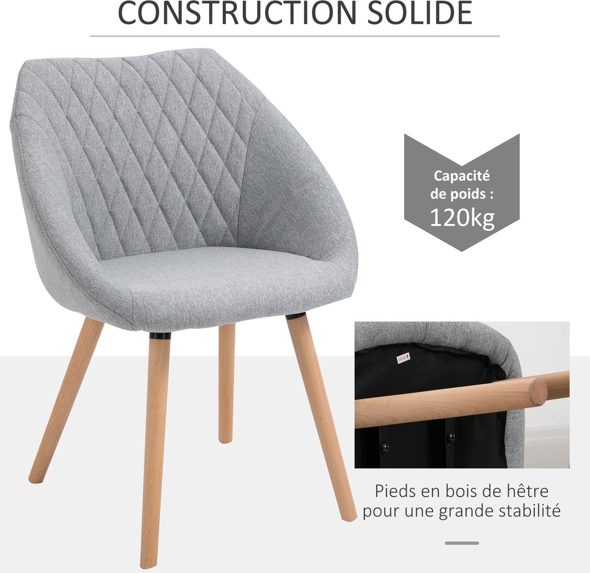Eetkamerstoelen, Scandinavisch design, 2 stuks, linnen, grijs | Taps toelopende poten van beukenhout, zitting, rugleuning, ergonomische armleuningen