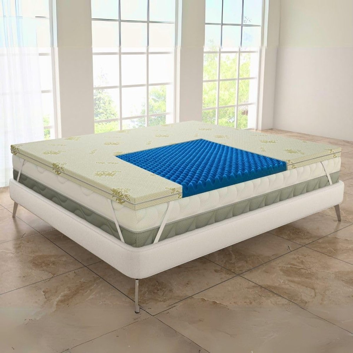 SnelShoppen - Matras Topper 150x200 cm in Geheugenschuim, Hoogte 5 cm, Ademend en Wasbaar, Koelend, 100% Made in Italië, Luxe Comfort voor een Betere