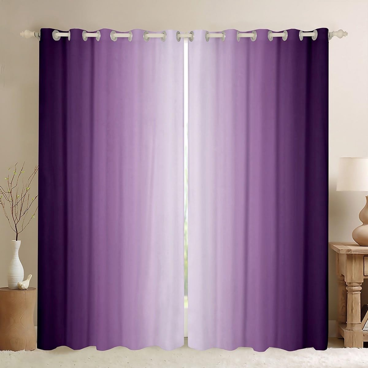 Omgoods - Ombre Blackout Gordijnen - Paars en Wit - Geometrisch Design voor Slaapkamer en Woonkamer