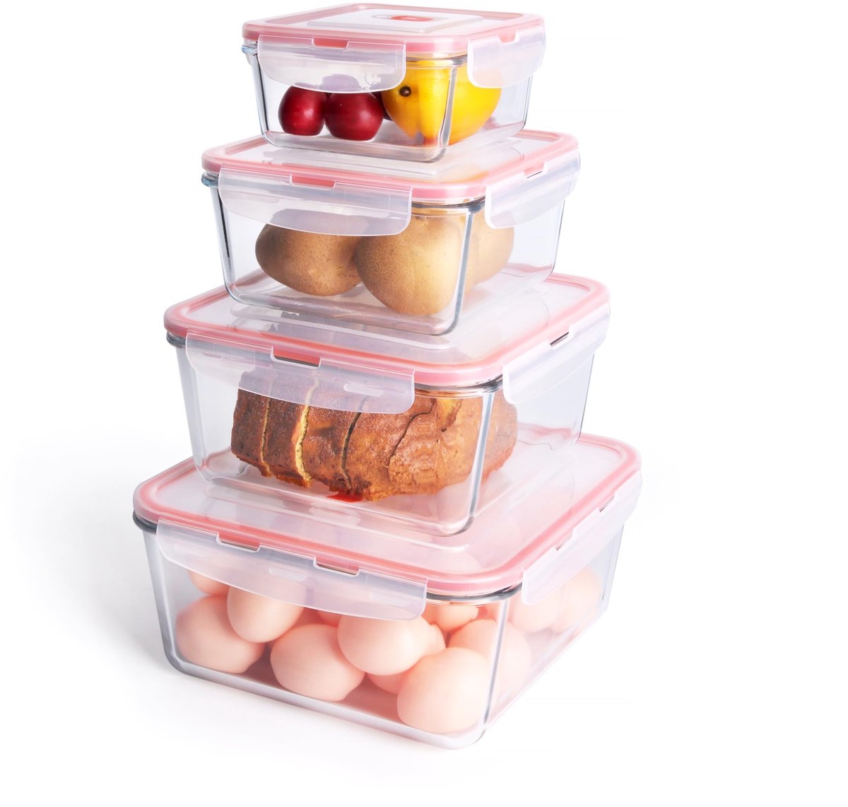 Omgoods - Set van 4 Grote Glazen Bewaarcontainers met Deksel - BPA Vrij