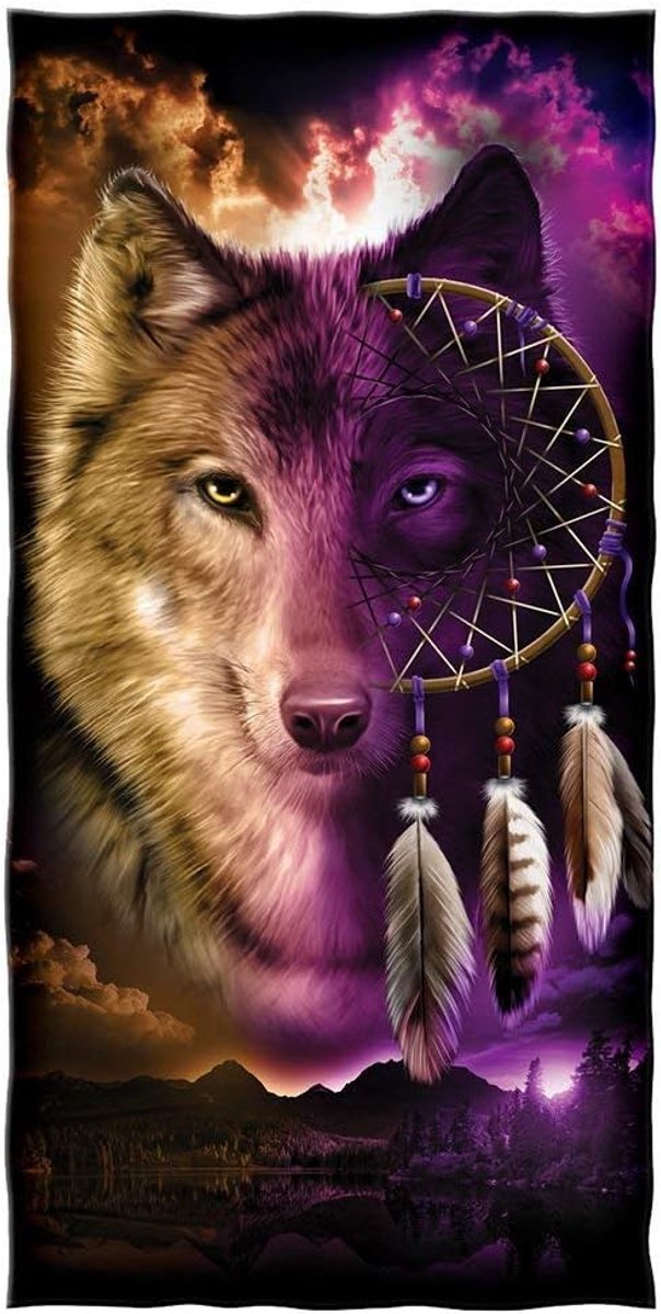 - Douche/strandhanddoek - Wolf Dreamcatcher - 70 cm x 140 cm