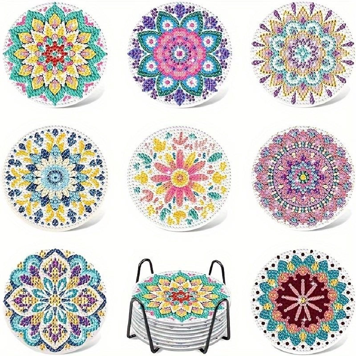 YYchan DIY Diamond Painting Onderzetters Set - 8 Stuks met Houder - Handgemaakt & Hittebestendig - Pakket Volwassenen en Kinderen - Boheem