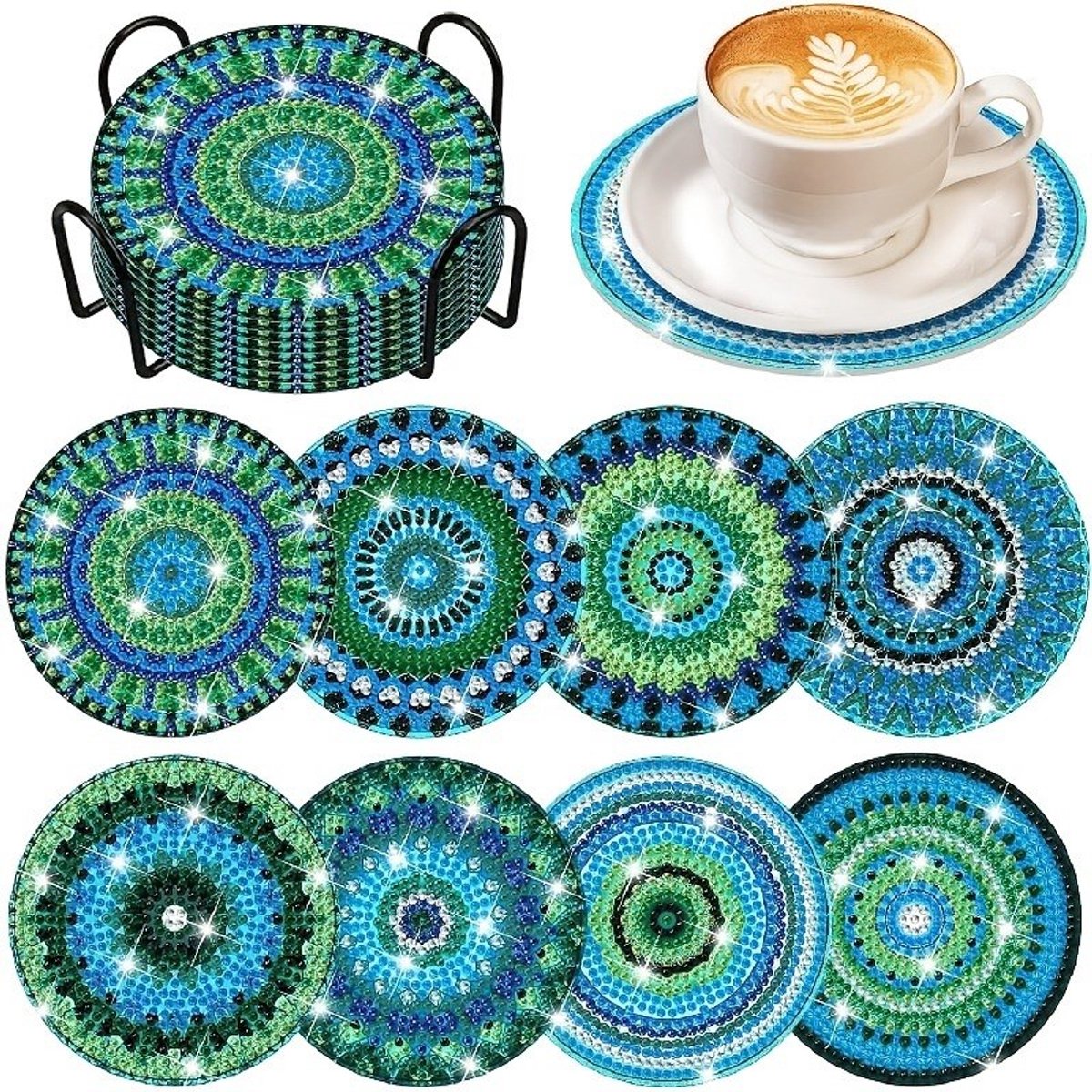 YYchan DIY Diamond Painting Onderzetters Set - 8 Stuks met Houder - Handgemaakt & Hittebestendig - Pakket Volwassenen en Kinderen - Boheem