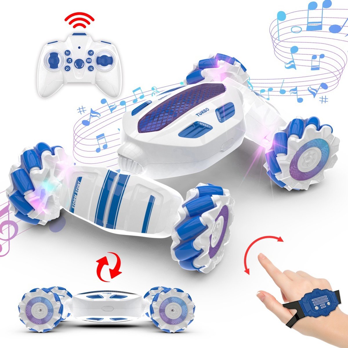 TEKROA® Bestuurbare Auto - Auto met gebarenbesturing - 4WD 2,4 GHz - Radiografisch - Twee bedieningsmodi - 360° rotatie - Blauw