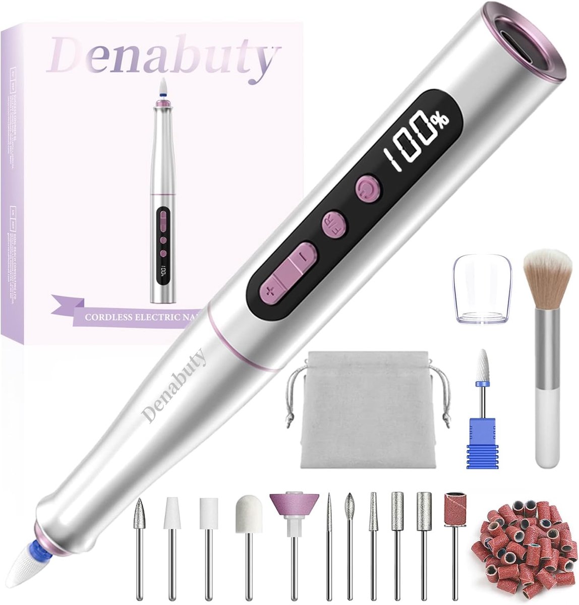 raadloze Elektrische Nagelboor - Professionele Nagelfrees - 35.000 RPM - Oplaadbaar - LCD Display - 12-in-1 Manicure & Pedicure Set - Zilver