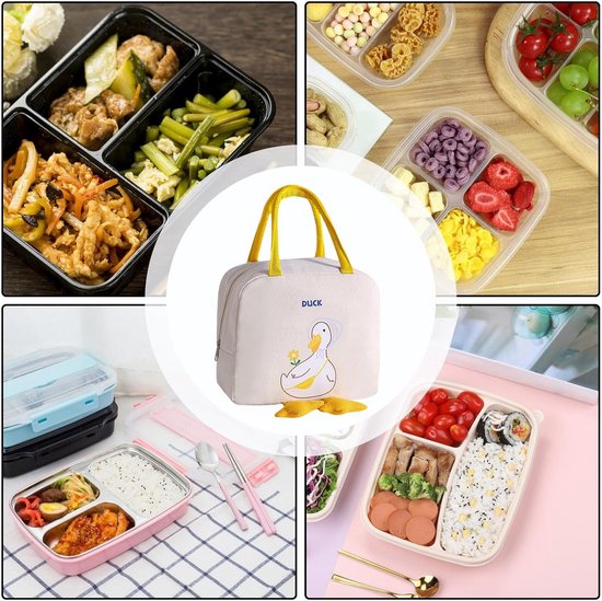 Geïsoleerde lunchtas - Stijlvolle lunchbox - Lunch meenemen - Lekvrij en warmhoudend - 25x22x6 cm - Beige — afbeelding 5
